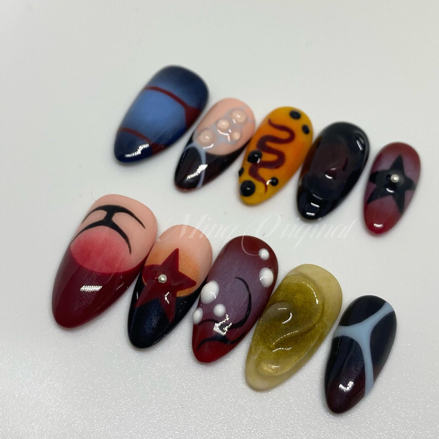 Free style airbrush press on nails, Y2K star, ombre color, 3d nail,  French nails, ,hand painted candy color nail