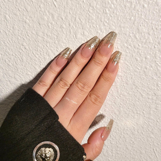 Classic nude champagne ombre glitter Press on Nails, Gradient sequins Jelly Nails,