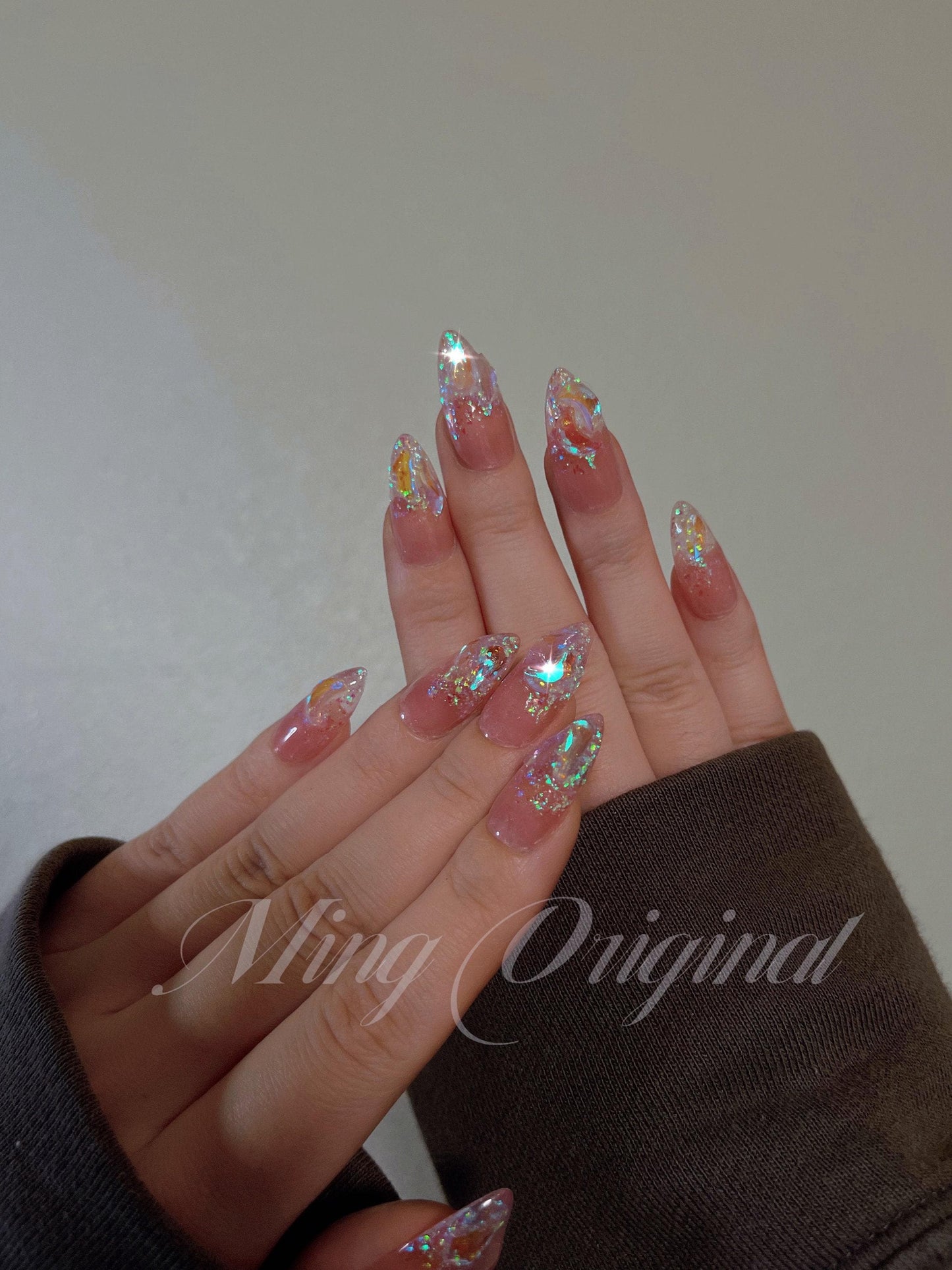 Super glittery Aurora gem crystal Nail press on, Fake nails, Aura ombre nail, Handmade Gel Nails, jelly Nails