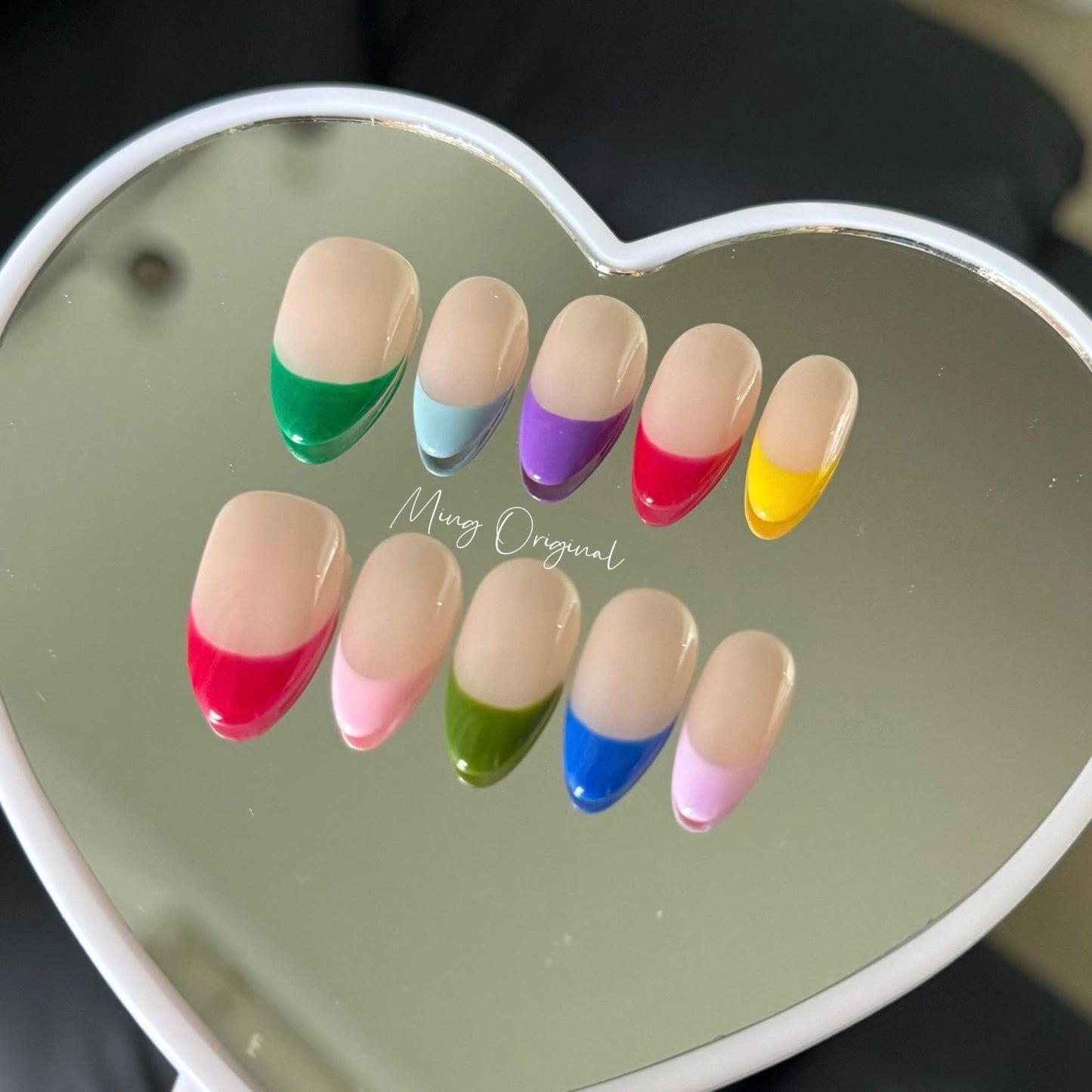Rainbow French tip, hand painted candy color premium Press on Nails, summer nail, Christmas holiday birthday gift for her, MO319