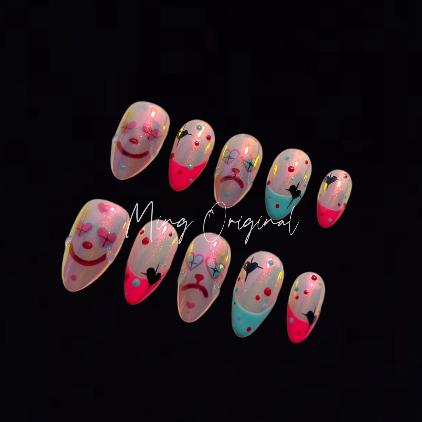 Da Joker 3(chrome version)| Halloween Spooky Almond Nail,Clown Lover press on nail,french tip Custom Made Theme Trendy Hot Pink 3d Fake nail