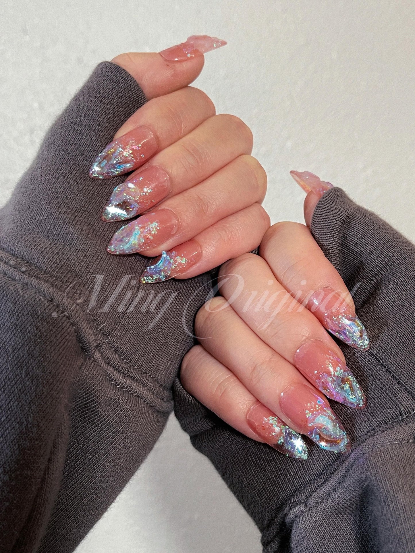 Super glittery Aurora gem crystal Nail press on, Fake nails, Aura ombre nail, Handmade Gel Nails, jelly Nails