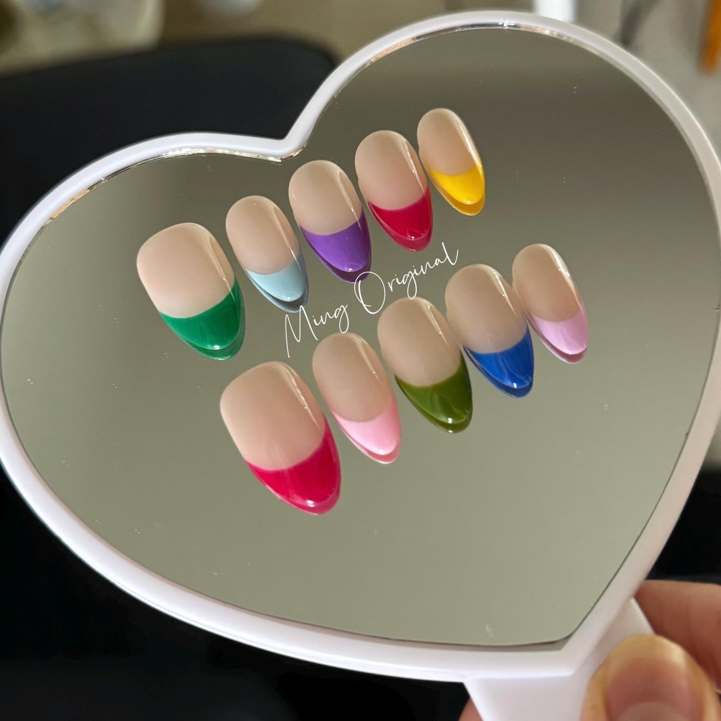Rainbow French tip, hand painted candy color premium Press on Nails, summer nail, Christmas holiday birthday gift for her, MO319