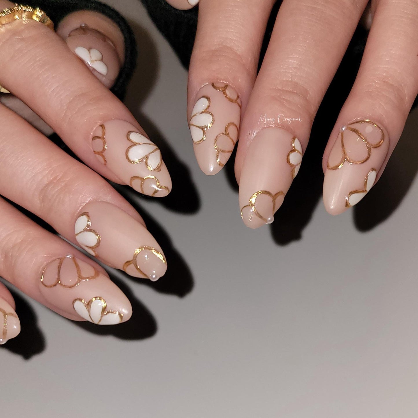 Nude blossom sculptured flower Press on Nails, Gold Frame Orchard Floral Nails, Jelly Nails, gift for her, MO262