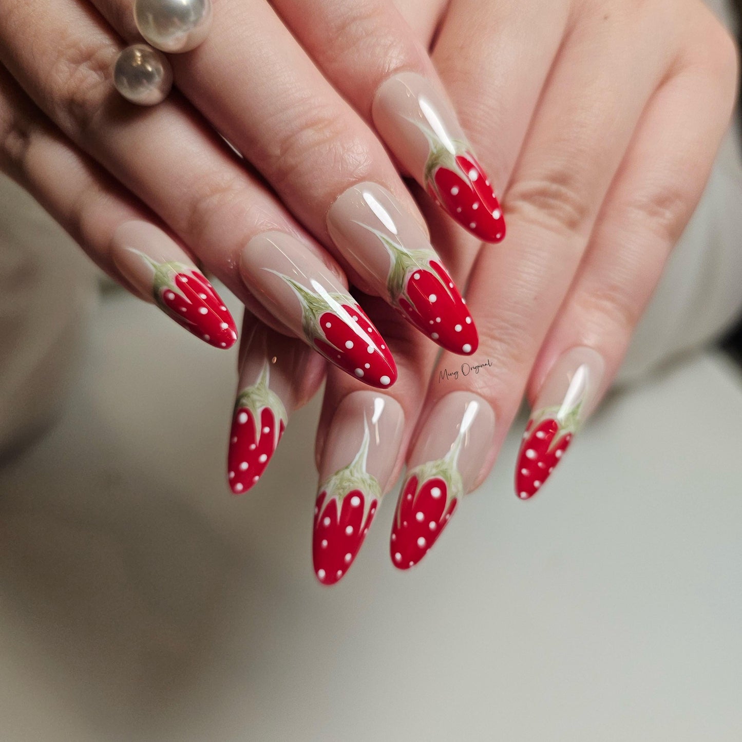 Christmas Red Strawberry press on Nail,  Fruit Lover press on nails, strawberry tip glue on nail, Holiday Fake Nails, Gifts for Her, MO295