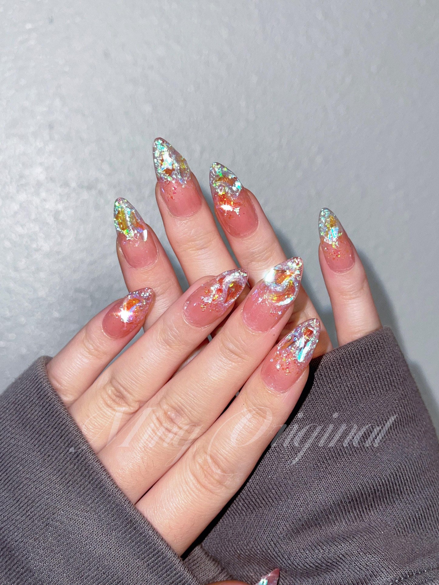 Super glittery Aurora gem crystal Nail press on, Fake nails, Aura ombre nail, Handmade Gel Nails, jelly Nails