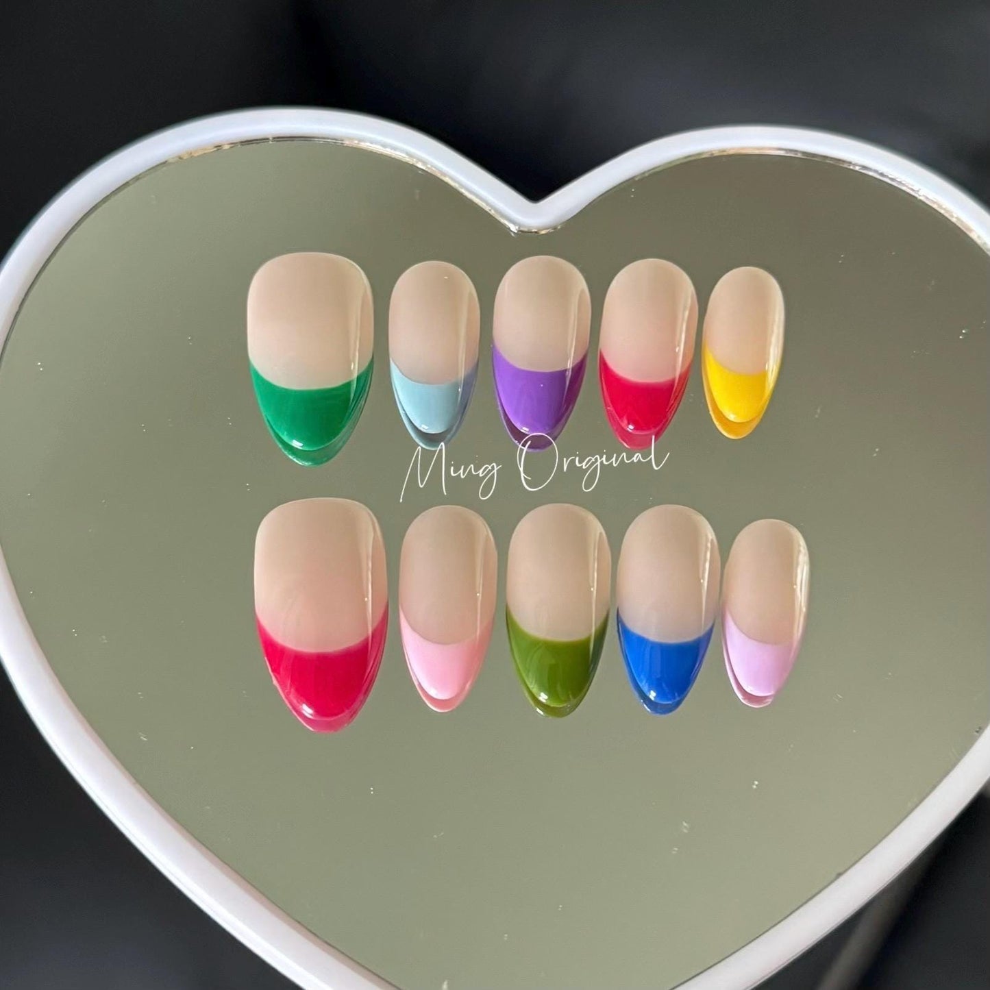 Rainbow French tip, hand painted candy color premium Press on Nails, summer nail, Christmas holiday birthday gift for her, MO319