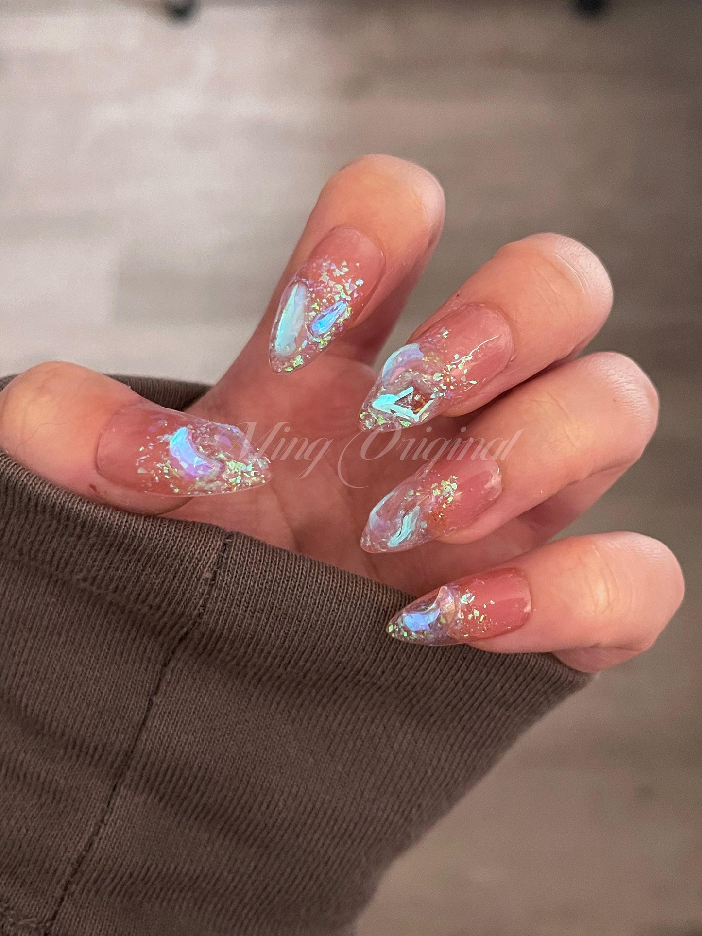 Super glittery Aurora gem crystal Nail press on, Fake nails, Aura ombre nail, Handmade Gel Nails, jelly Nails