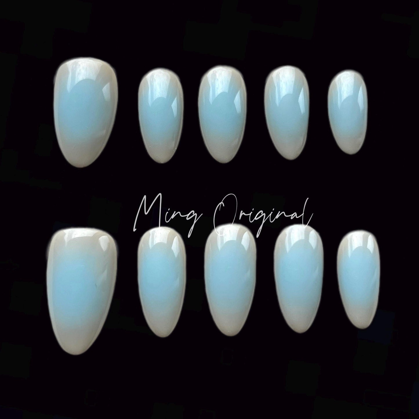 Simple Blue Airbrush press on nails, reuse nails, jelly fake nails, hand painted ombre y2k nail