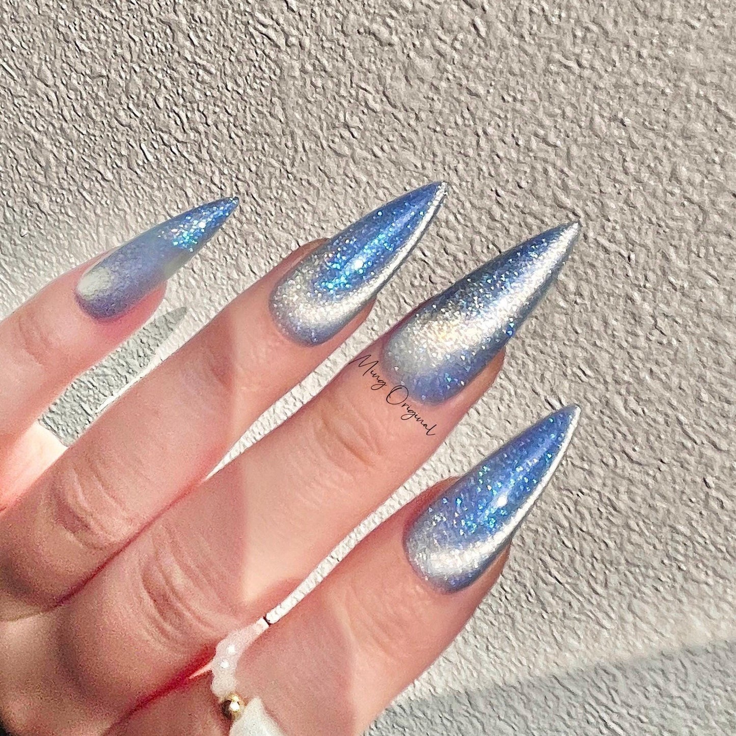 Blue Galaxy light blue cat eye press on nails, blue glittery reuse nails, jelly fake nail, sparkly nail, valentine gift for her,MO379
