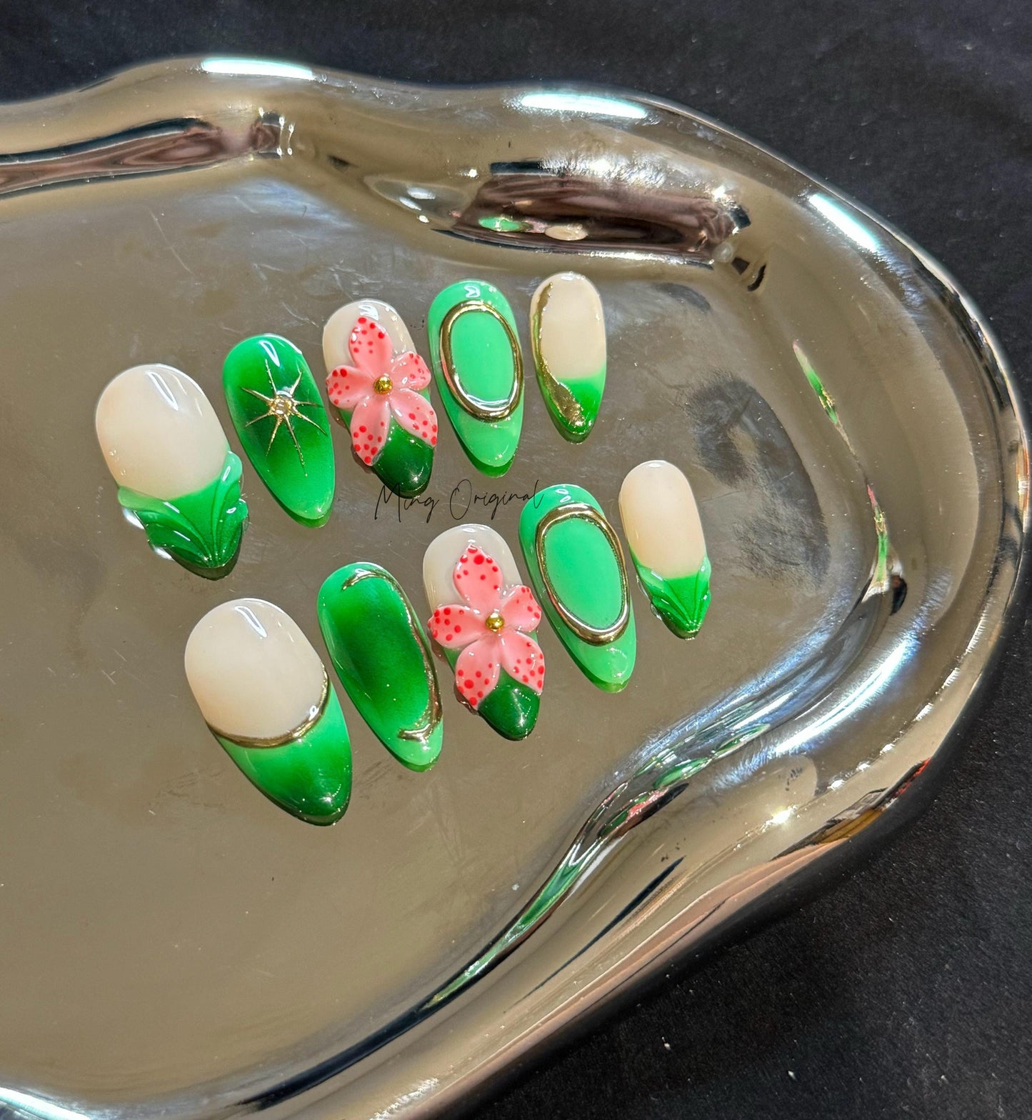 Fairycore wild pink flower Y2K chic French Tip press on nails, reusable nail, jelly fake nail, gift for her