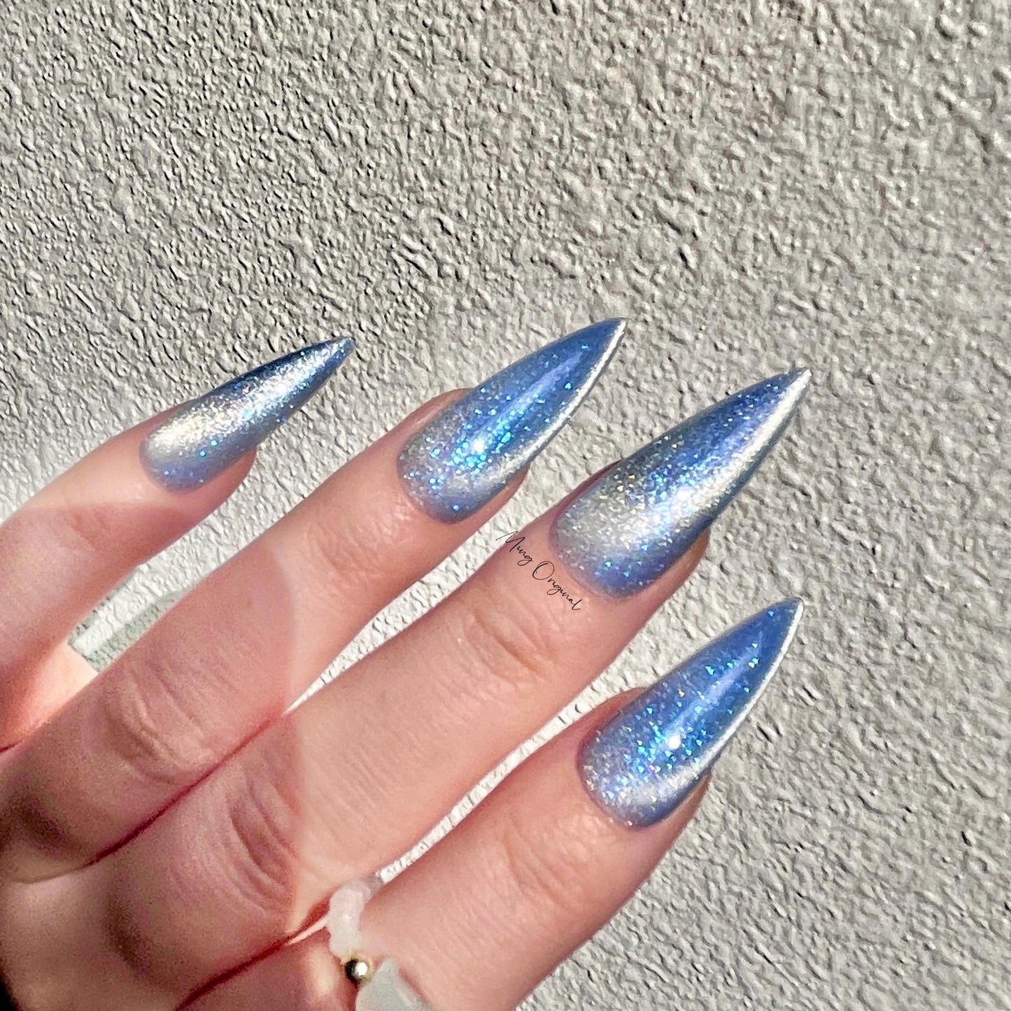 Blue Galaxy light blue cat eye press on nails, blue glittery reuse nails, jelly fake nail, sparkly nail, valentine gift for her,MO379