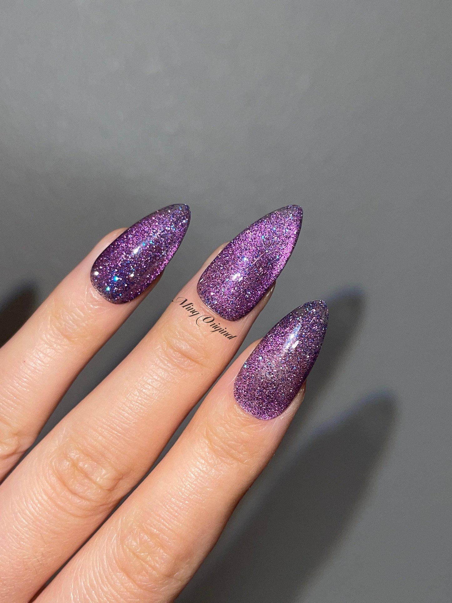 Purple galaxy reflective glitter nail,cat eye press on nails, glue on nails, reuse nails, jelly fake nail, sparkly shine gel nail