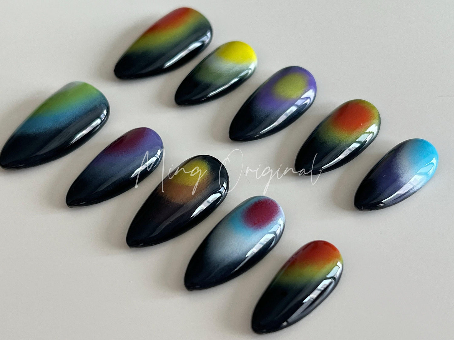 Free style Autumn airbrush press on nails, ombre color matching, hand painted nail, gift for her