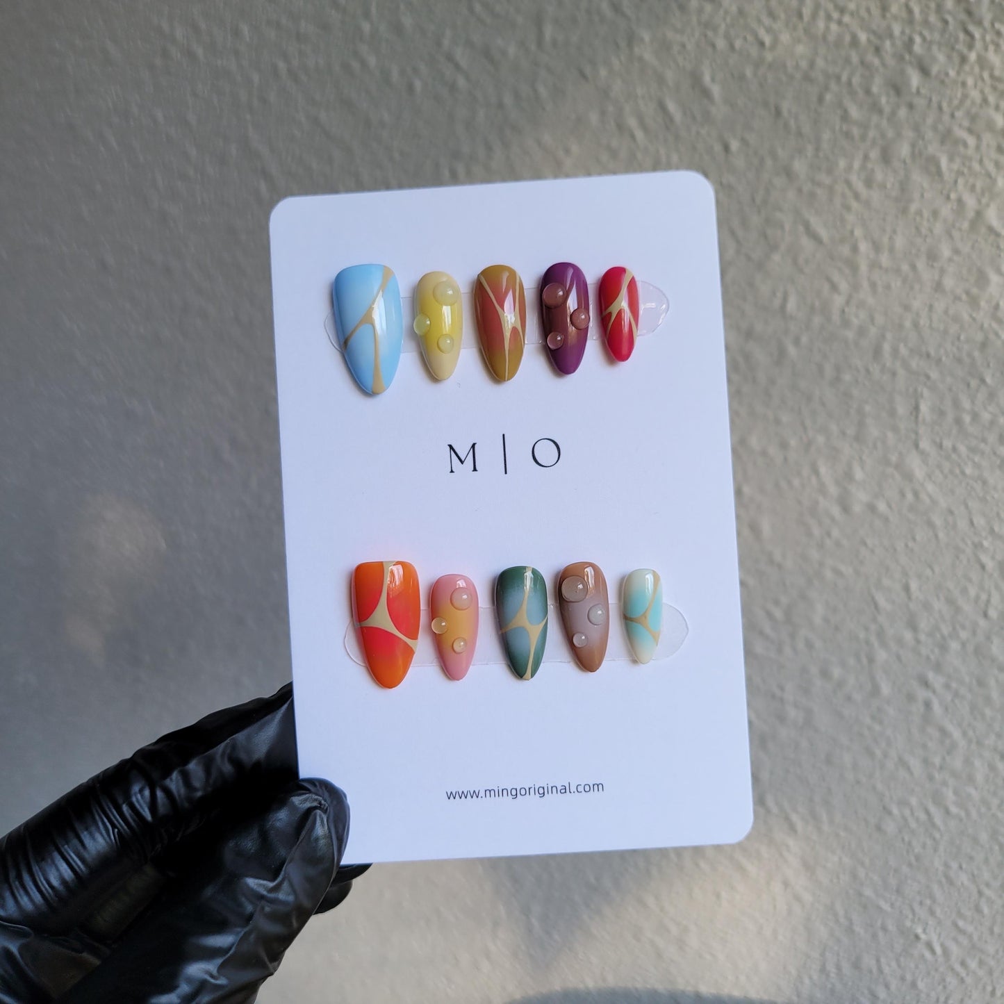 Free style autumn abstract line bubbly color airbrush 3d press on nails, Y2K, ombre color, reuse nails, ,hand painted candy color nail