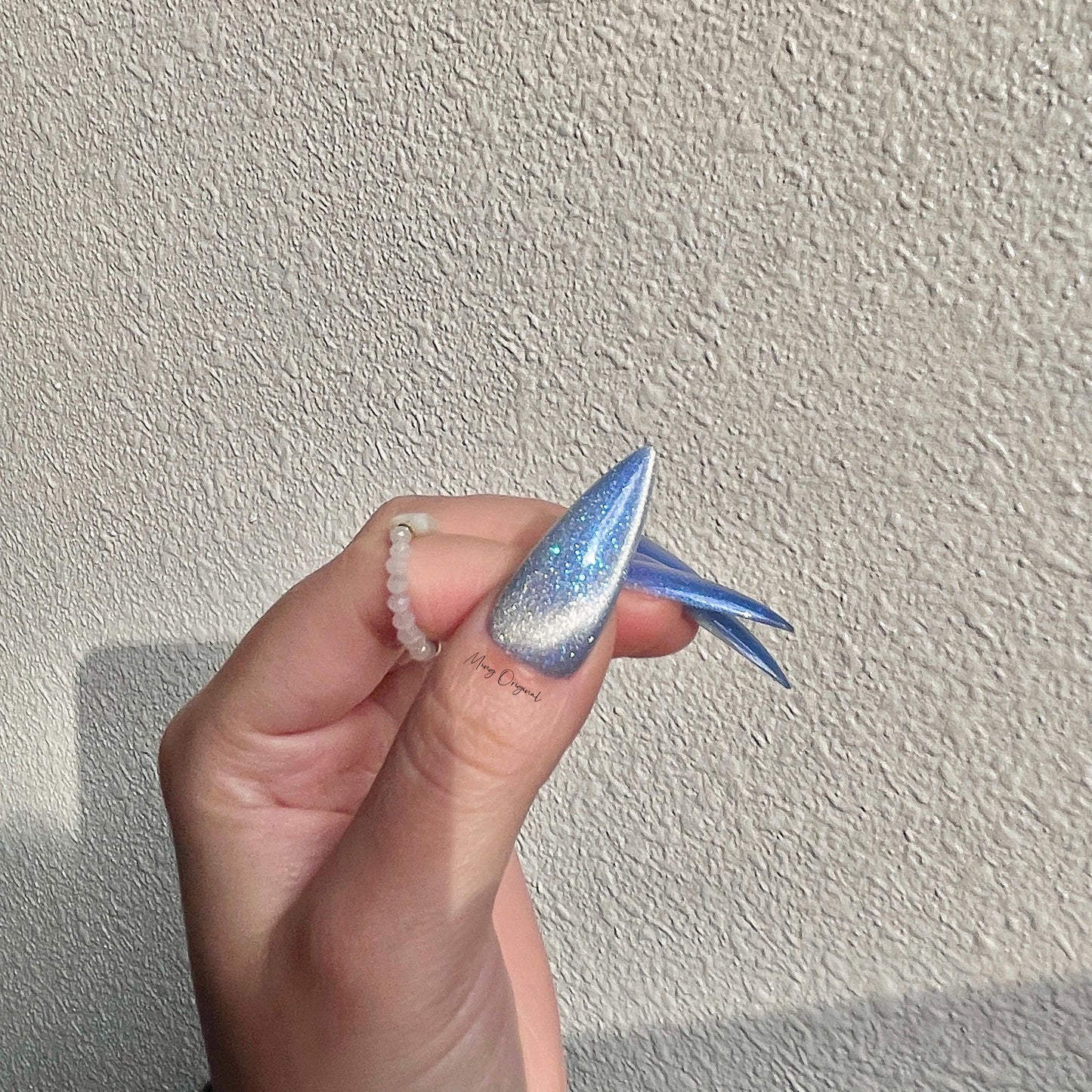 Blue Galaxy light blue cat eye press on nails, blue glittery reuse nails, jelly fake nail, sparkly nail, valentine gift for her,MO379