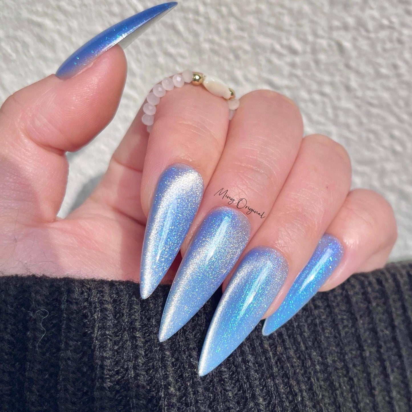 Blue Galaxy light blue cat eye press on nails, blue glittery reuse nails, jelly fake nail, sparkly nail, valentine gift for her,MO379