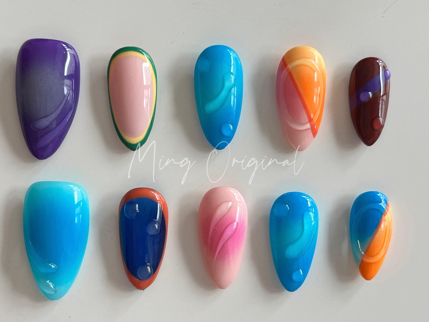 Free style spring bubbly color airbrush press on nails, Y2K, ombre color, 3d nail,  reuse nails, ,hand painted candy color nail