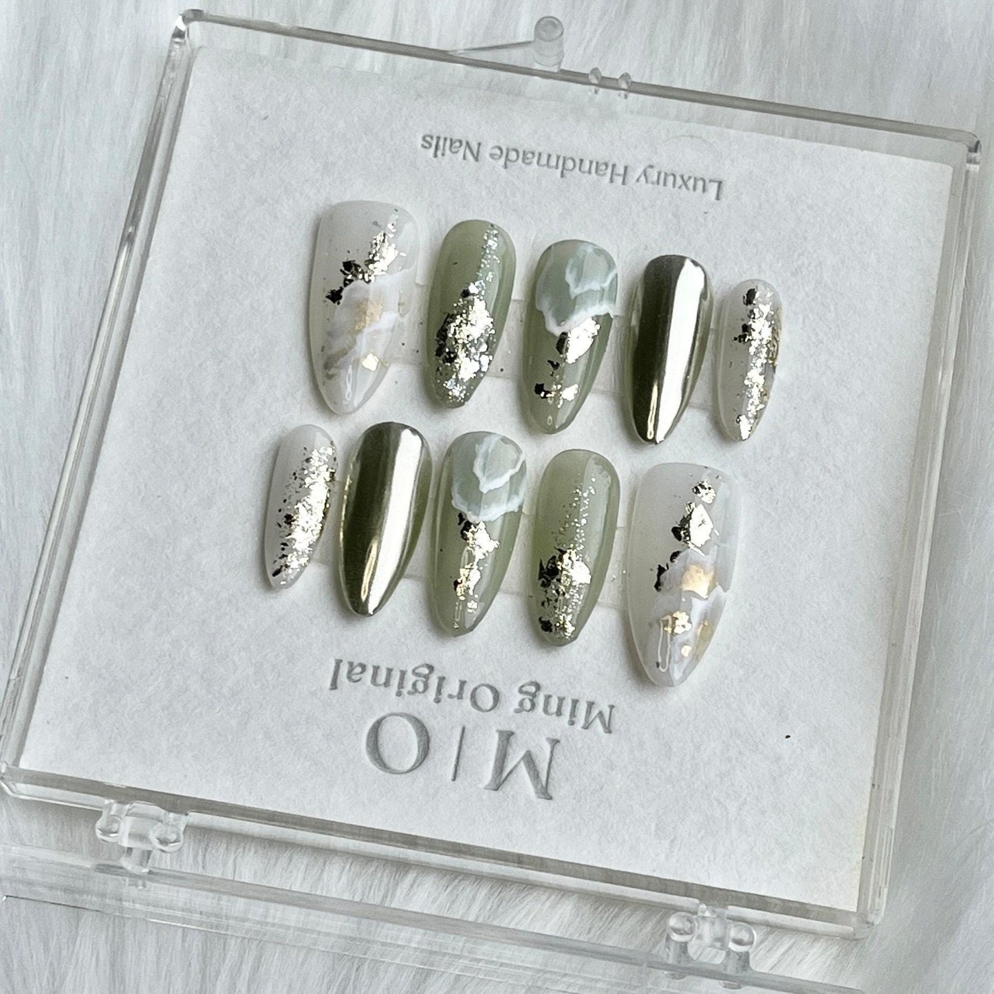 Sunny beach Japanese art nail, press on nails, glue on nails, reuse nails, jelly fake nail, glitter shine hand painted gel nail