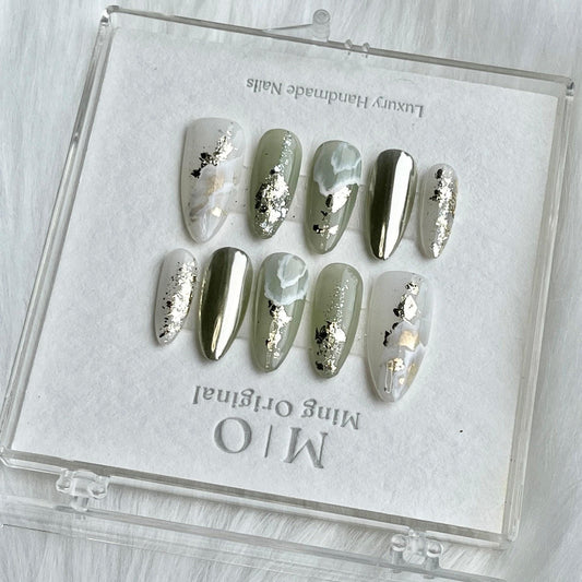 Sunny beach Japanese art nail, press on nails, glue on nails, reuse nails, jelly fake nail, glitter shine hand painted gel nail