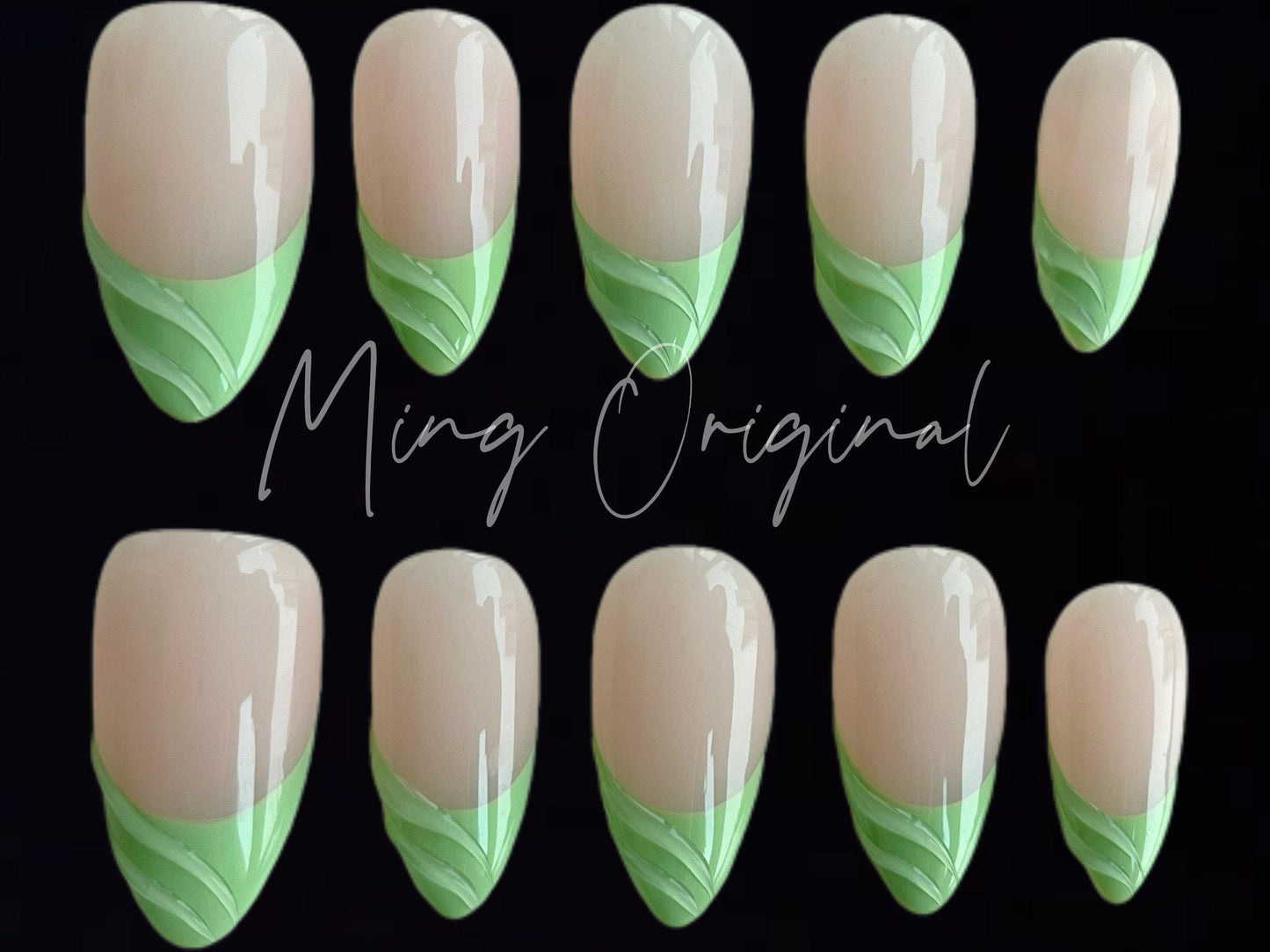 Summer Green Cute Free style 3d French Tip press on nail, gift for her
