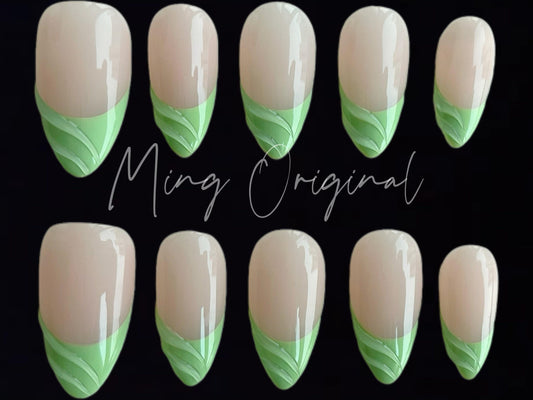 Summer Green Cute Free style 3d French Tip press on nail, gift for her