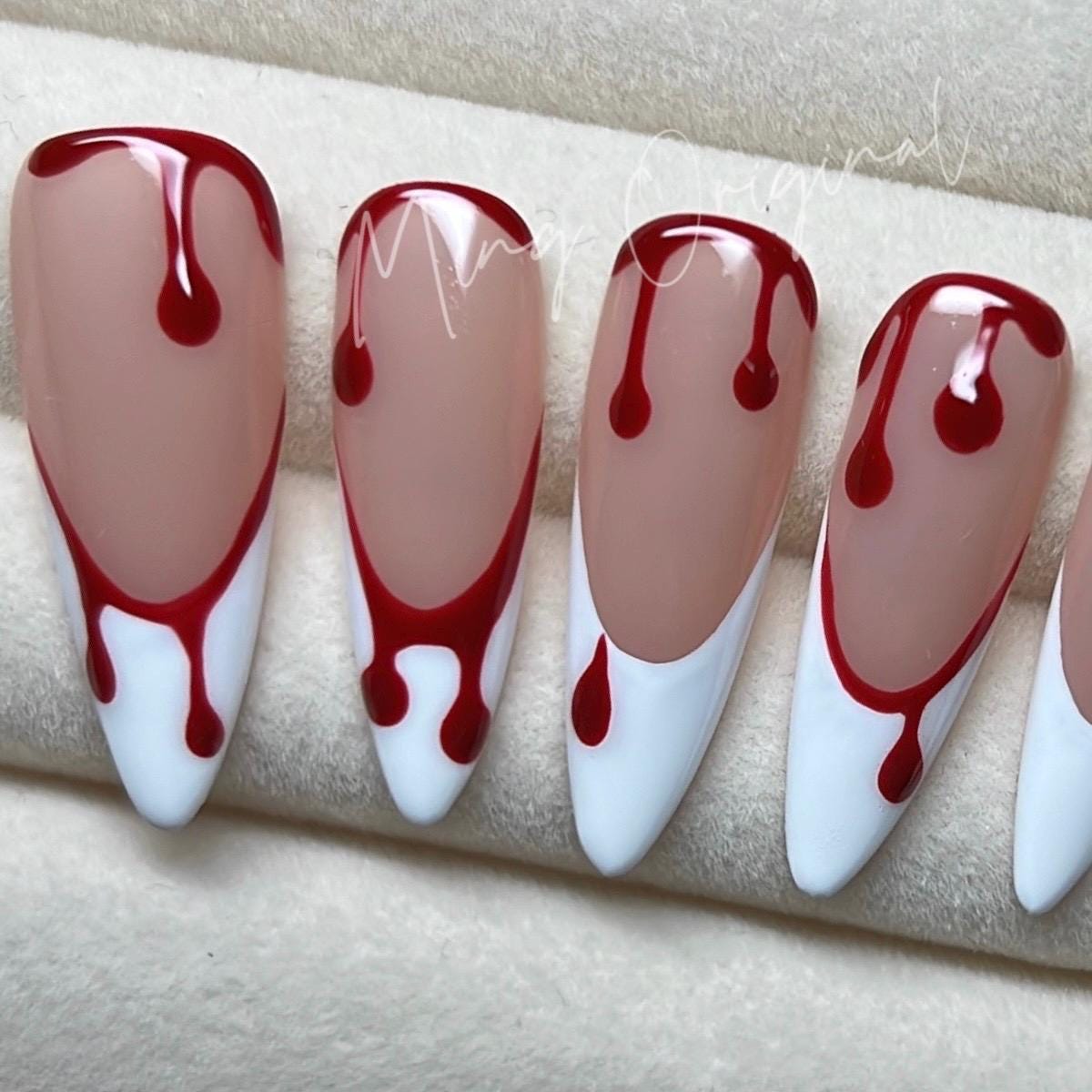 French Drip Halloween Spooky nail bloody press on nail, fake bleeding nail, horror nail, ghost nail, red blood vampire nail,