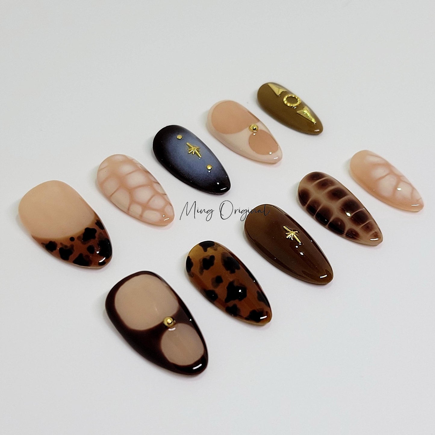 Croc skin snake skin design, leopard print press on nails, star reusable nail, glue on nail, fake nail, birthday holiday gift for her, MO292