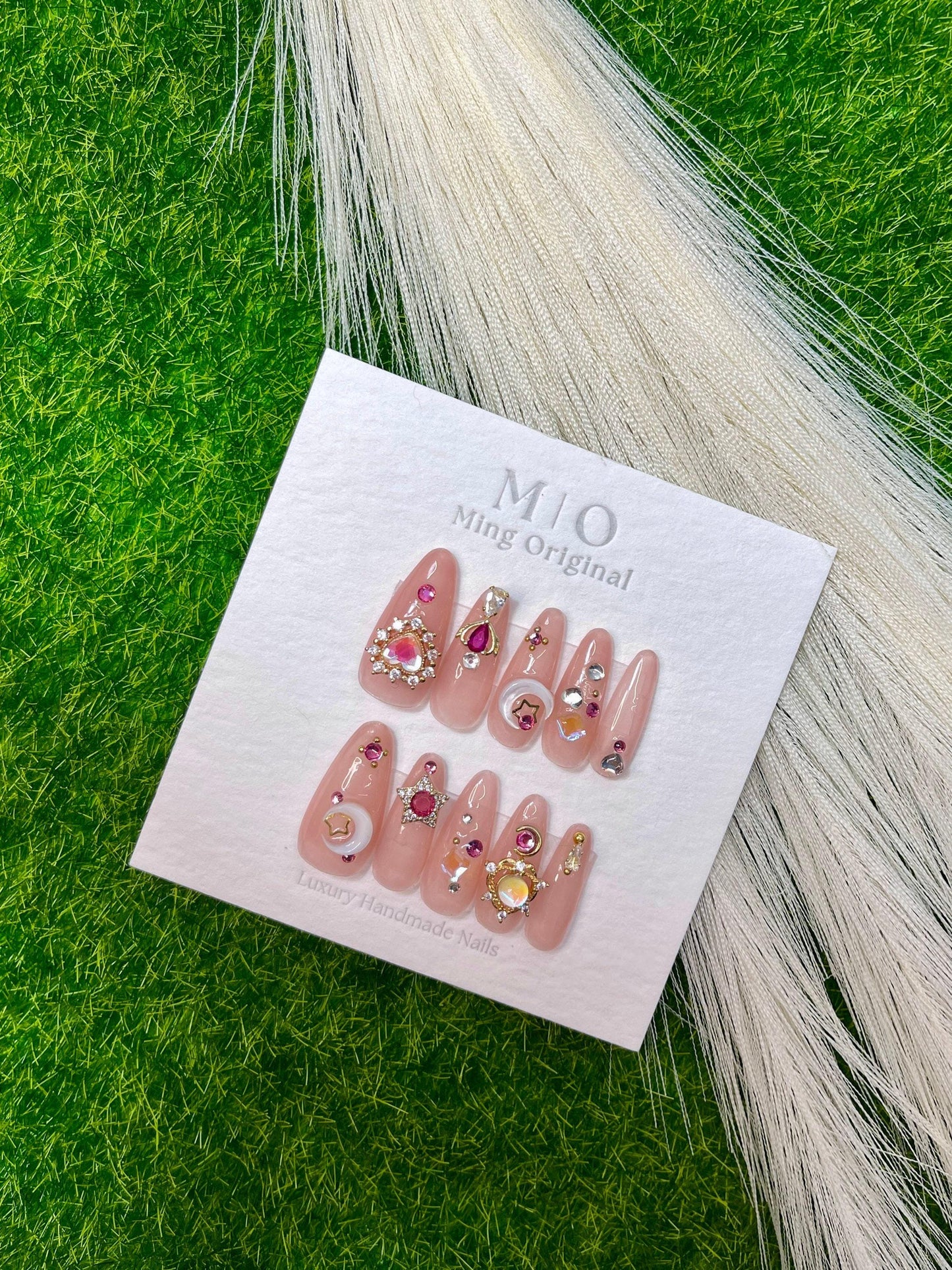 Reusable Sailor moon press on nail, Premium Hand paint Nails, Fake nails, Nail Artist Faux Nails, Handmade Gel Nails, pink rhinestone nail