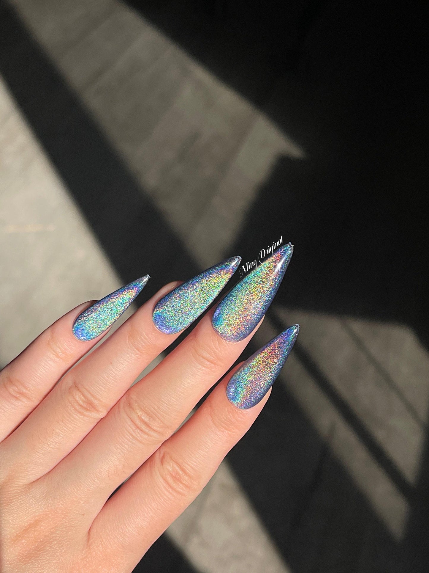 Blue Rainbow Cat Eye Holographic Magnetic Cotton Candy, sparkly translucent press on nails, reuse nails, jelly fake nail, gift for her