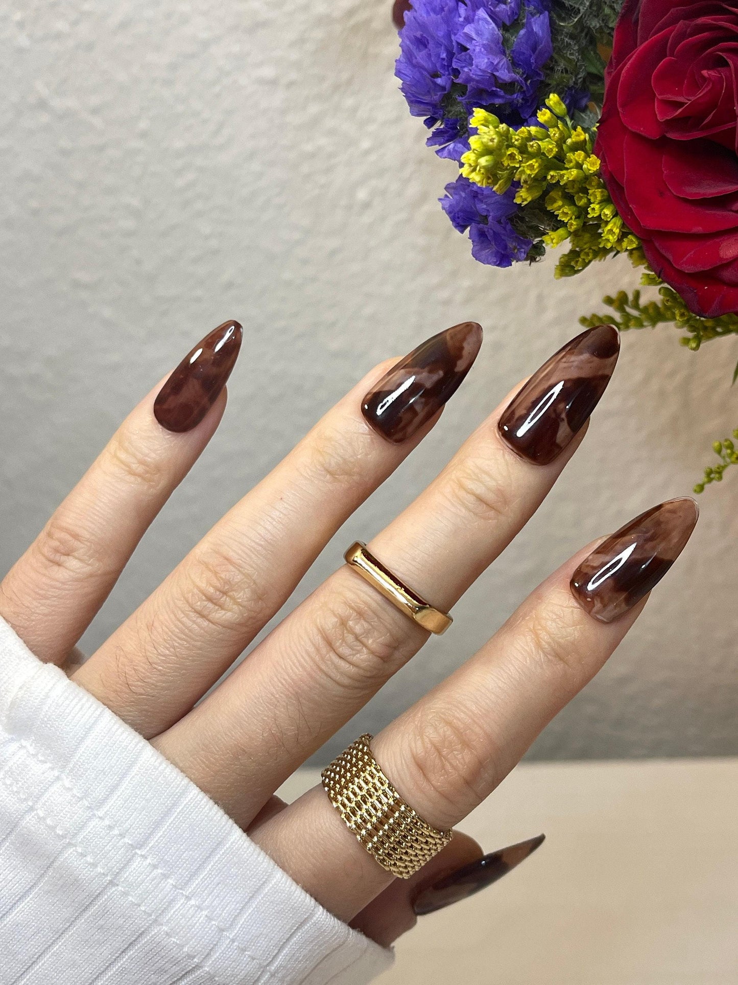 Reusable Brown Water Bloom Animal Print Nail, Acrylic & press on nail, Fake nails, Nail Artist Faux Nails, Handmade Gel Nails, Jelly Nails