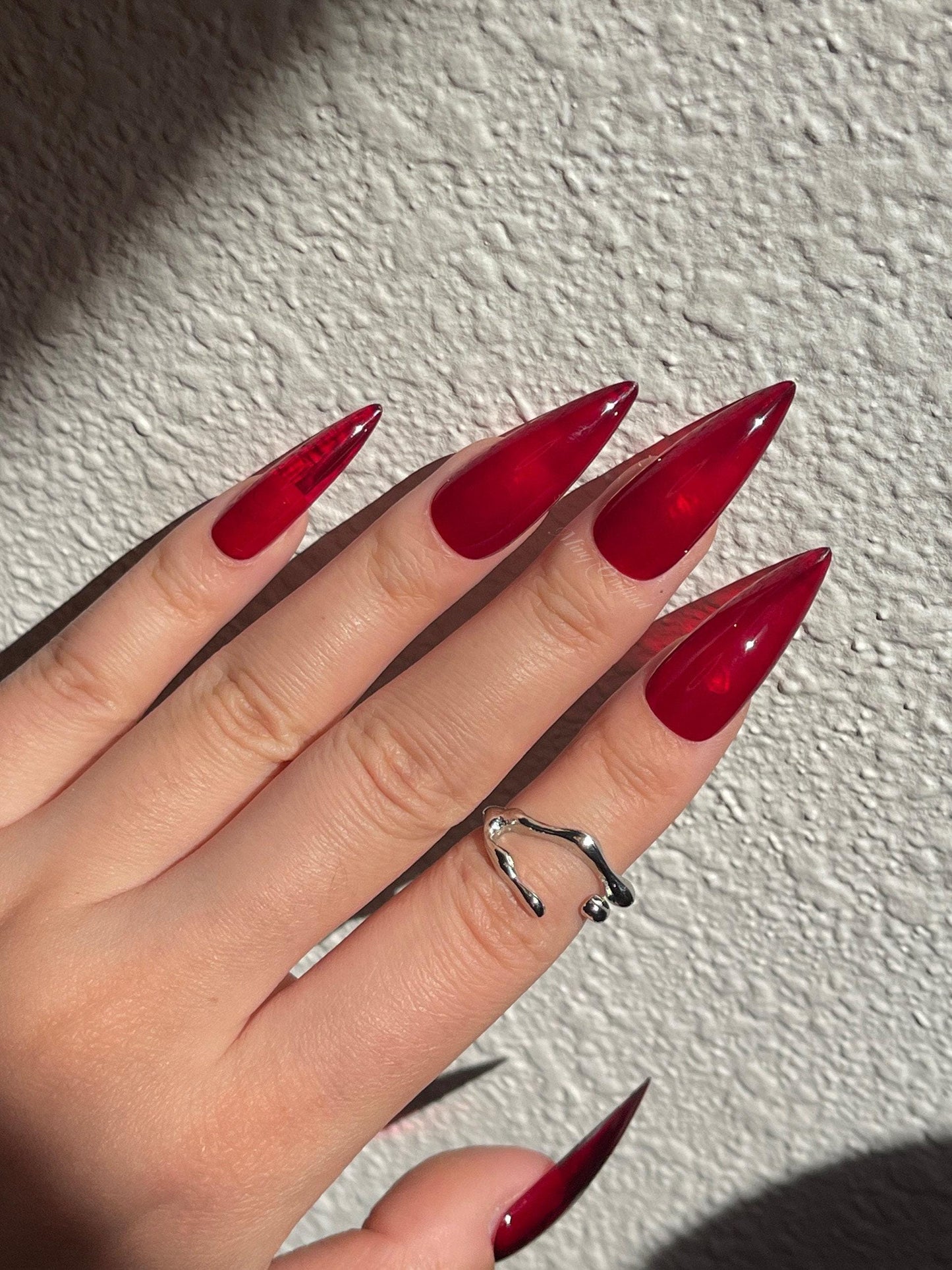 Red Burgundy Bloody Jelly color press on nails, semi-transparent red nail for Christmas