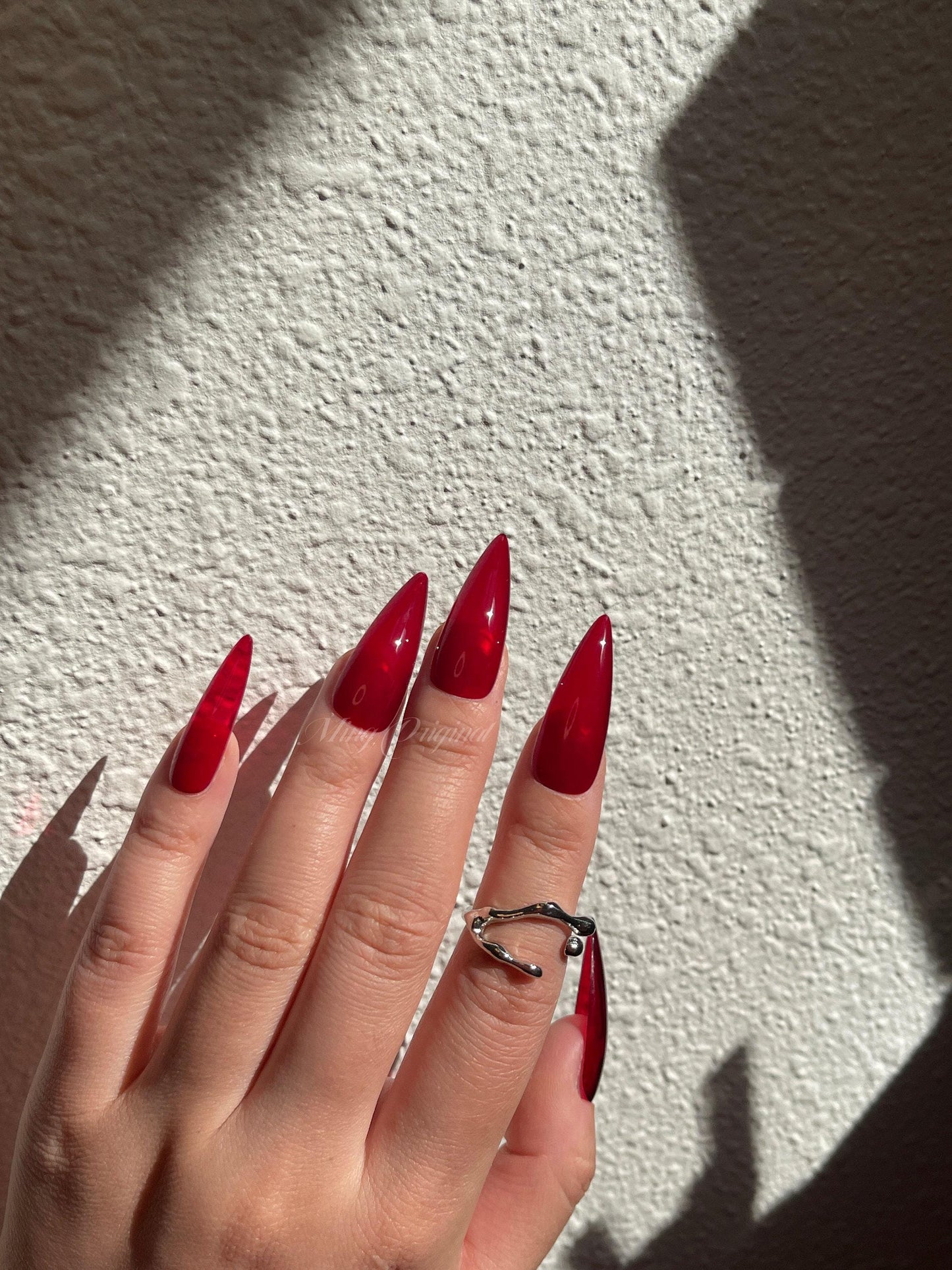 Red Burgundy Bloody Jelly color press on nails, semi-transparent red nail for Christmas