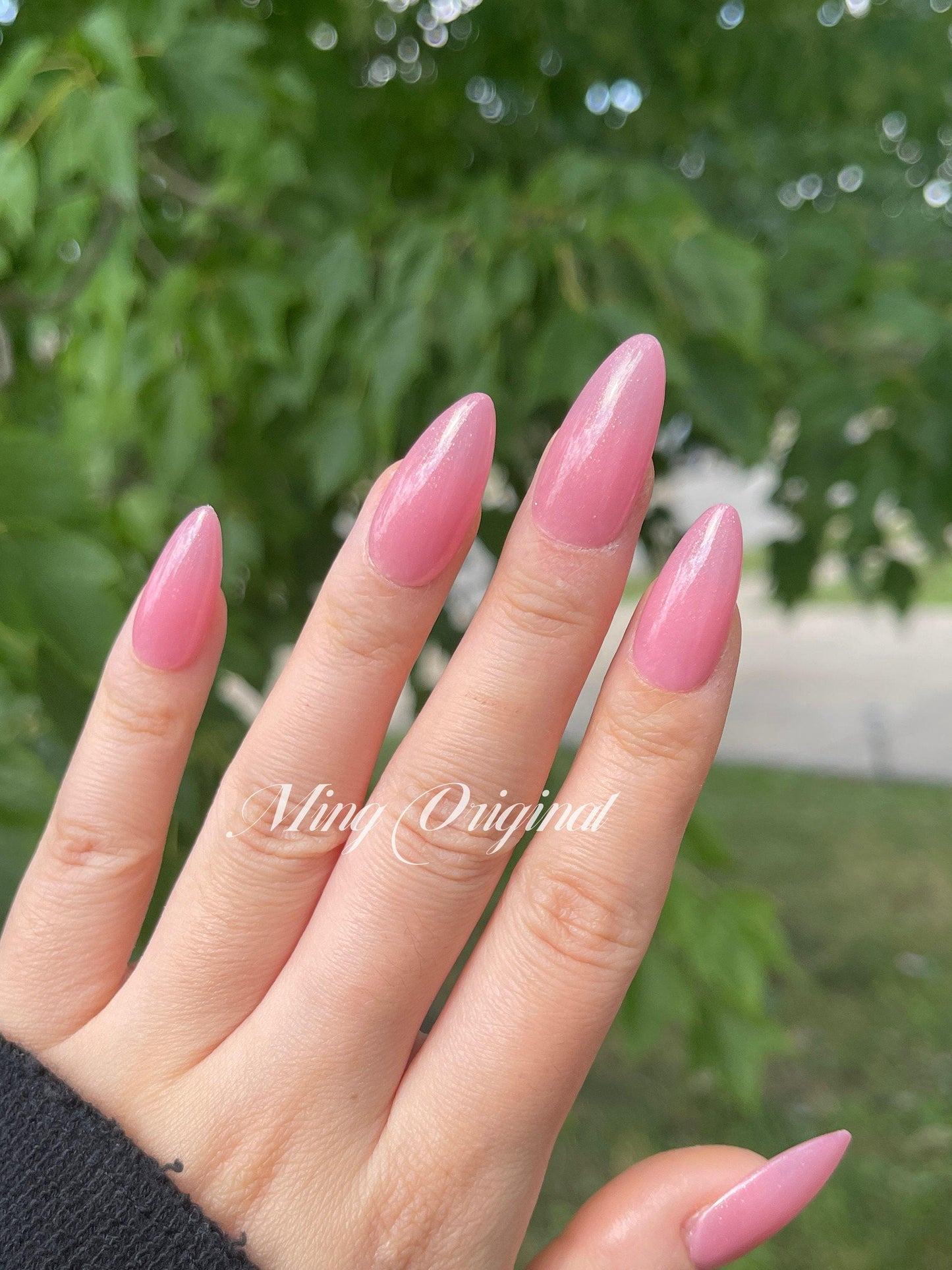 Jelly pink with gold shimmer press on nails, glue on nails, reuse nails, jelly fake nail, glitter shine gel nail