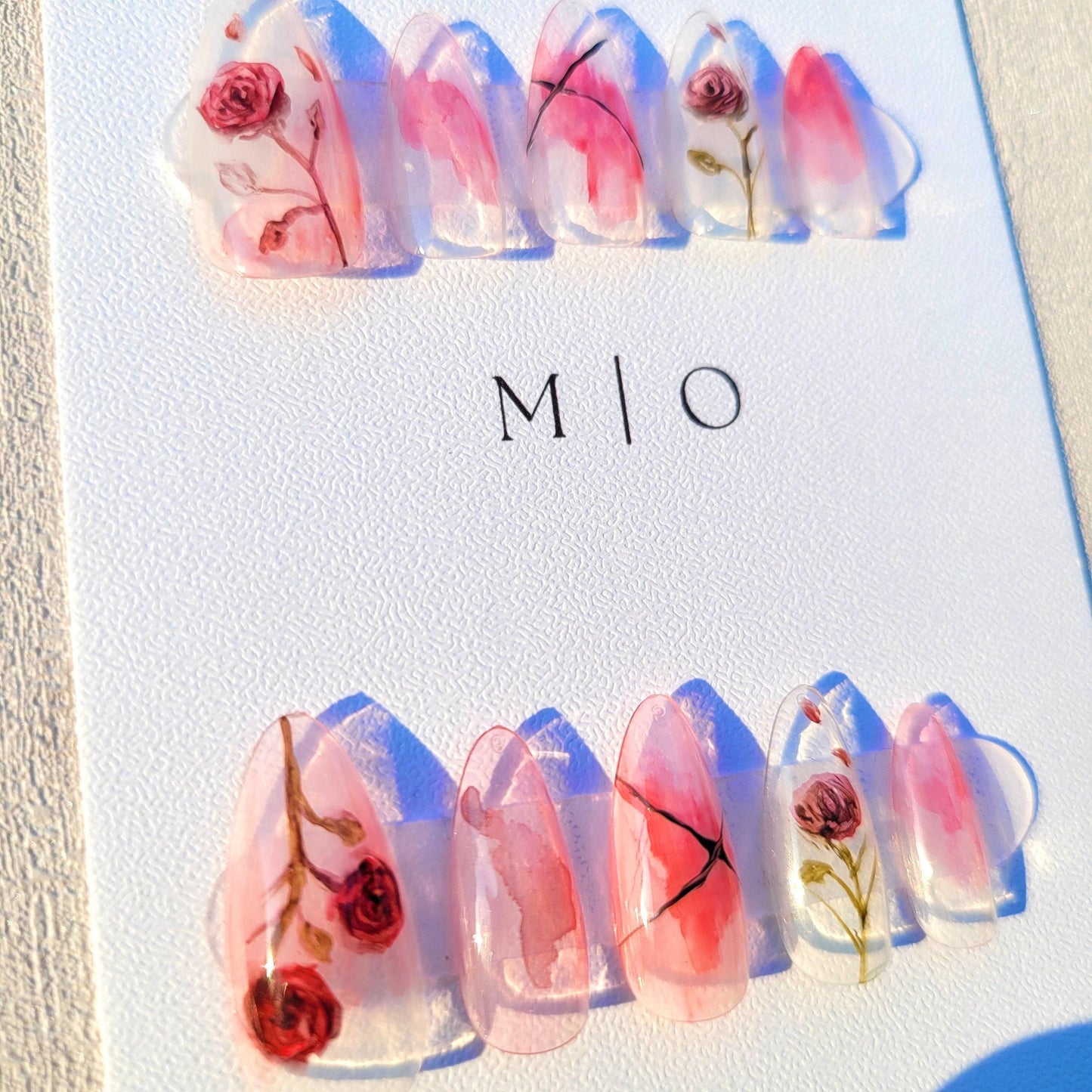 Water color Red Rose Flower art nail, premium salon Press on Nail, Handmade gel Nails, hand painted