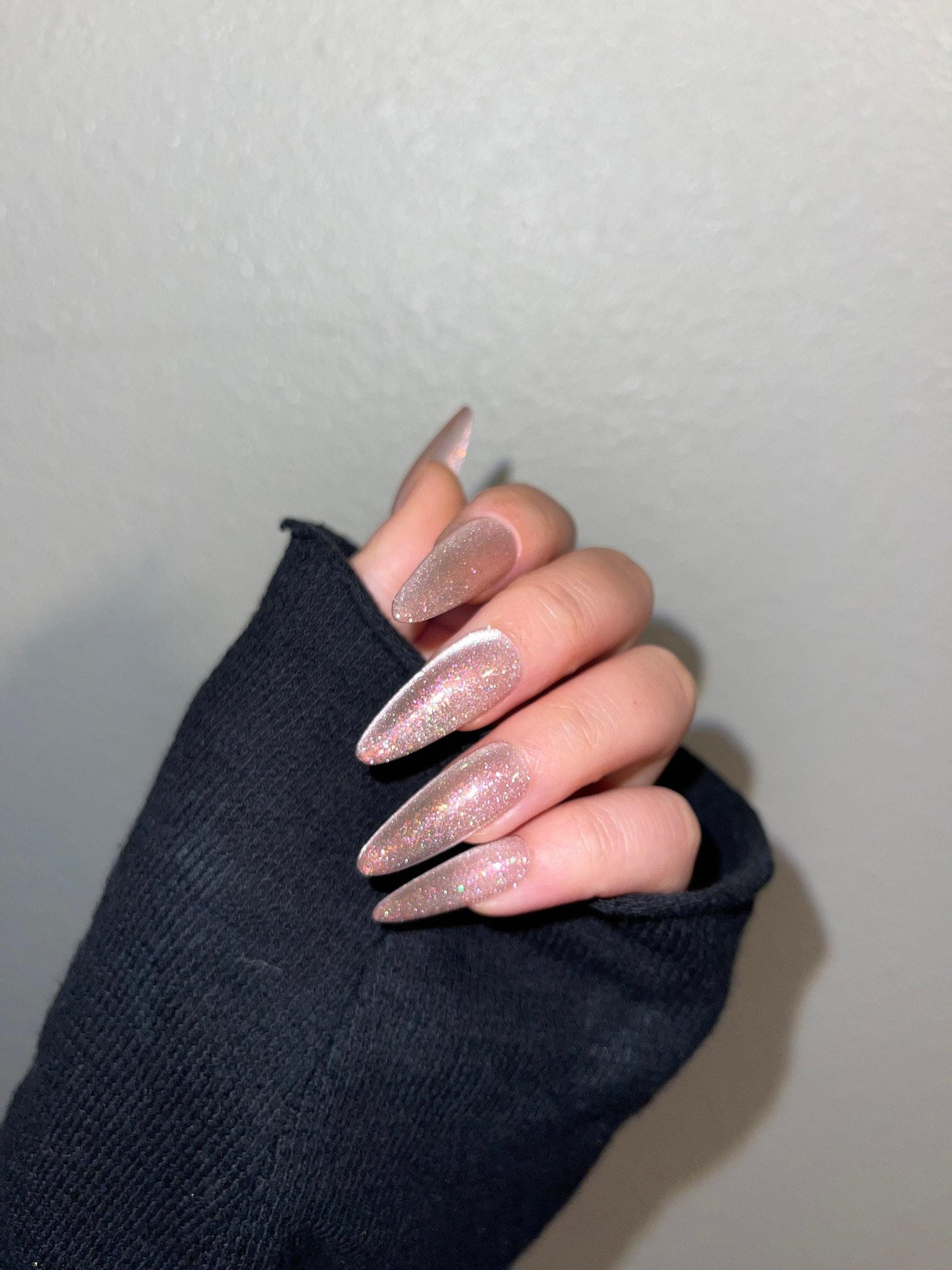 Da starry sky | light pink cat eye press on nails, reuse nails, jelly fake nail, sparkly Christmas nail