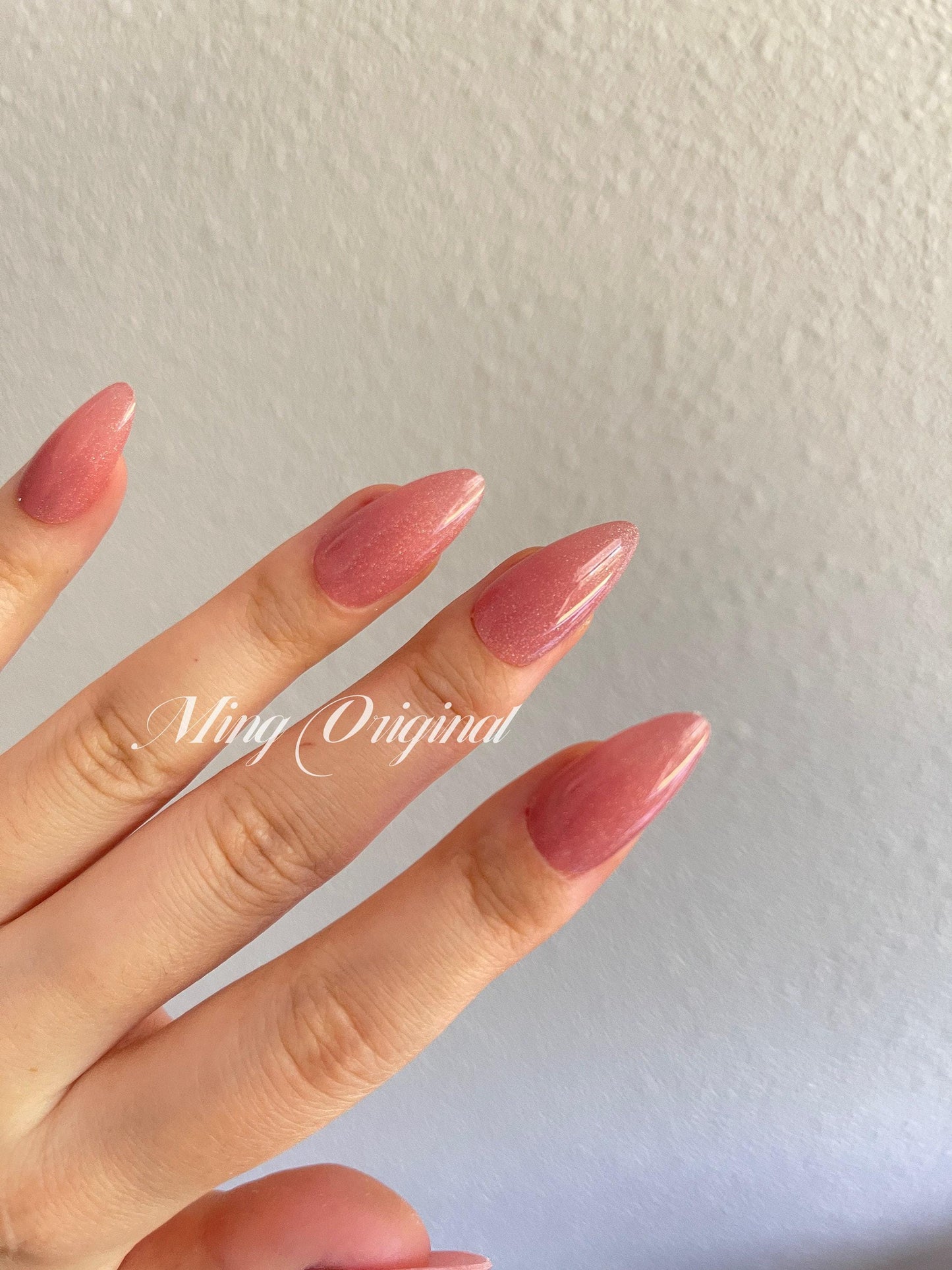 Pink rainbow shimmer Holographic press on nails, reuse nails, jelly fake nail, Sparkle nails
