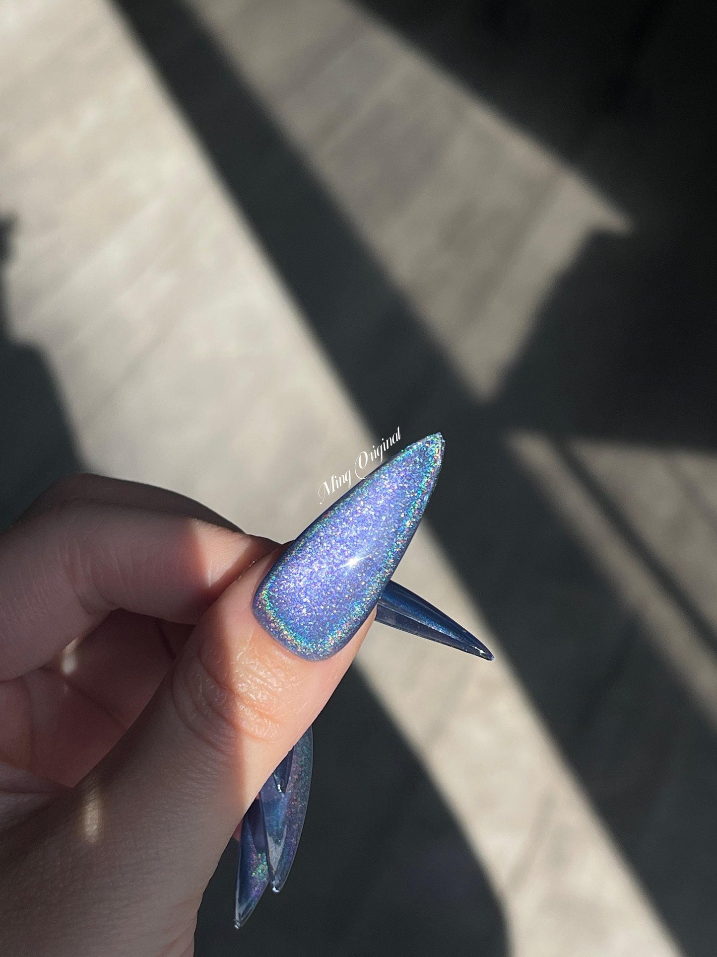 Blue Rainbow Cat Eye Holographic Magnetic Cotton Candy, sparkly translucent press on nails, reuse nails, jelly fake nail, gift for her
