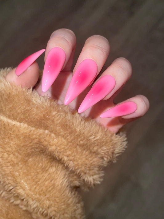 Reusable Pink Ombre Gradient Fade Pink Press on Nails, Blush y2k chic nail, Soft Pink Baby Boomer Fake nails, Jelly Nails, Matte or Glossy