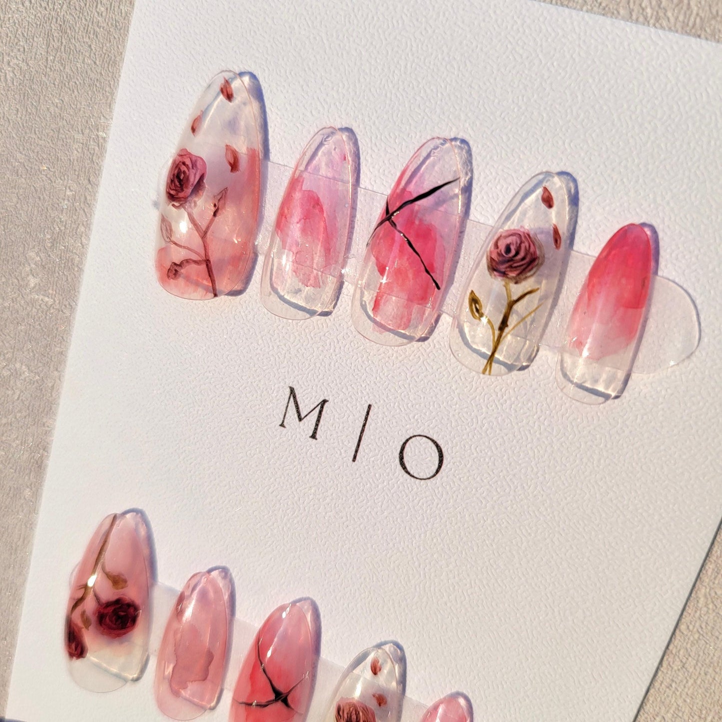 Water color Red Rose Flower art nail, premium salon Press on Nail, Handmade gel Nails, hand painted