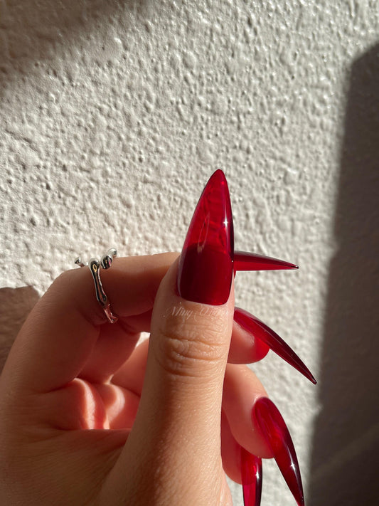 Red Burgundy Bloody Jelly color press on nails, semi-transparent red nail for Christmas