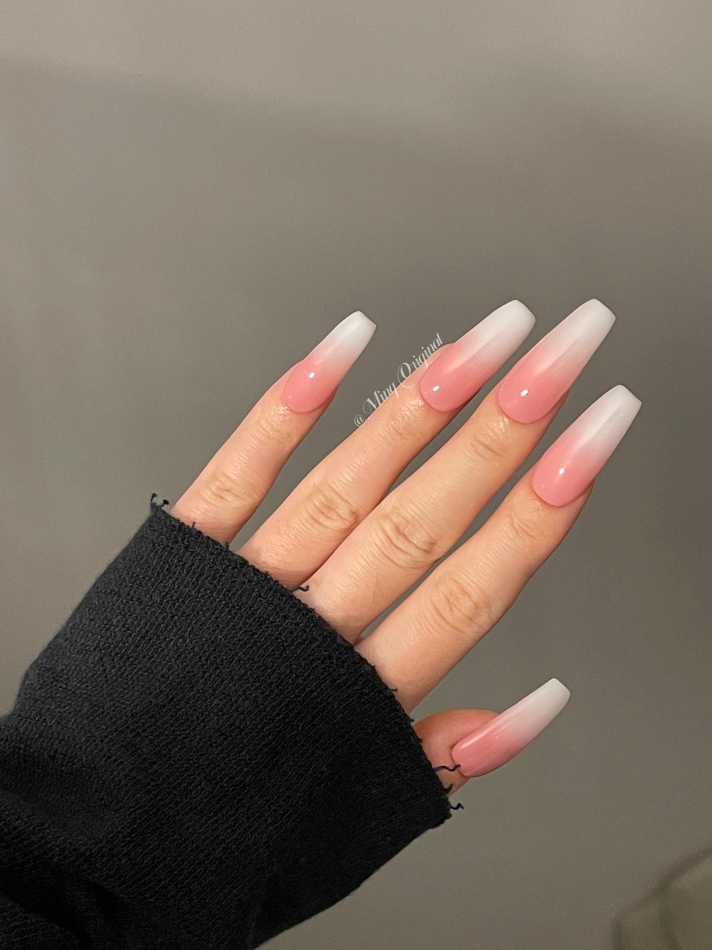 Reusable Pink Ombre Gradient Fade White Press on Nails, French tip nail, Soft Pink Baby Boomer Fake nails, Jelly Nails, Matte or Glossy