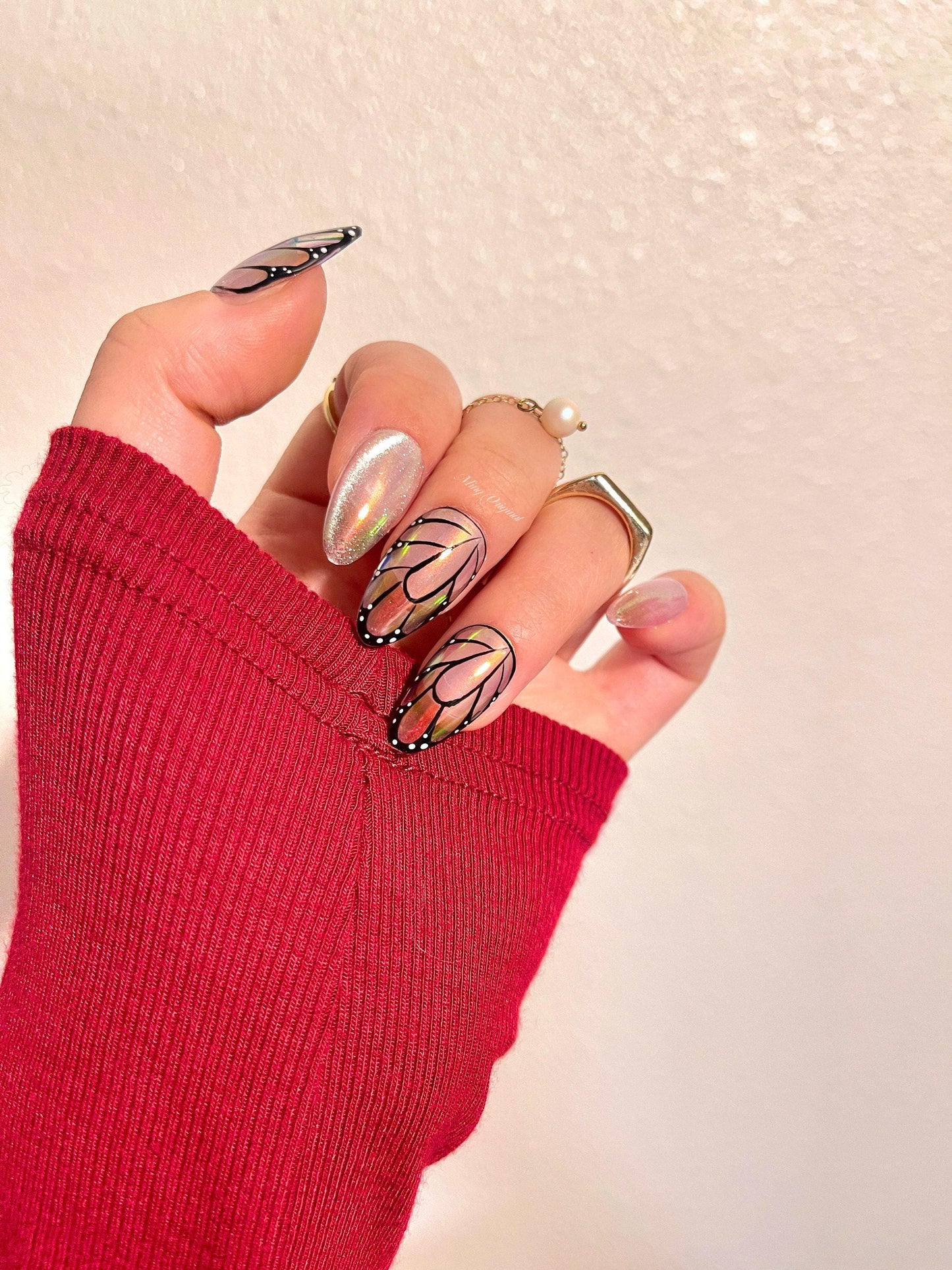 Butterfly wings press on art nail, aura cat eye nails, luxury Handmade jelly nail