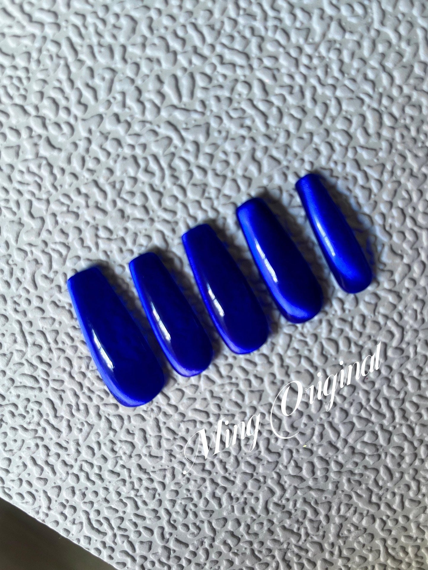Mystery Blue Acrylic & press on nails, glue on cat eye nails, reuse nails, jelly fake nail, glitter shine gel nail