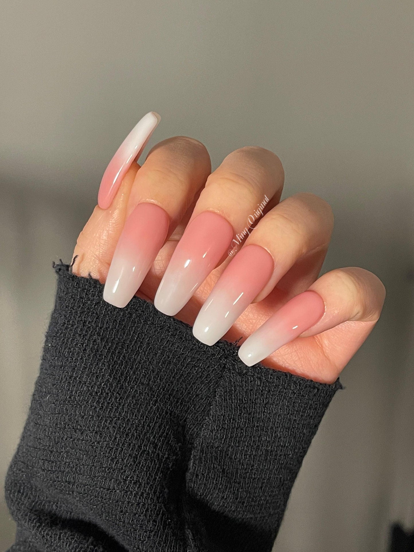 Reusable Pink Ombre Gradient Fade White Press on Nails, French tip nail, Soft Pink Baby Boomer Fake nails, Jelly Nails, Matte or Glossy