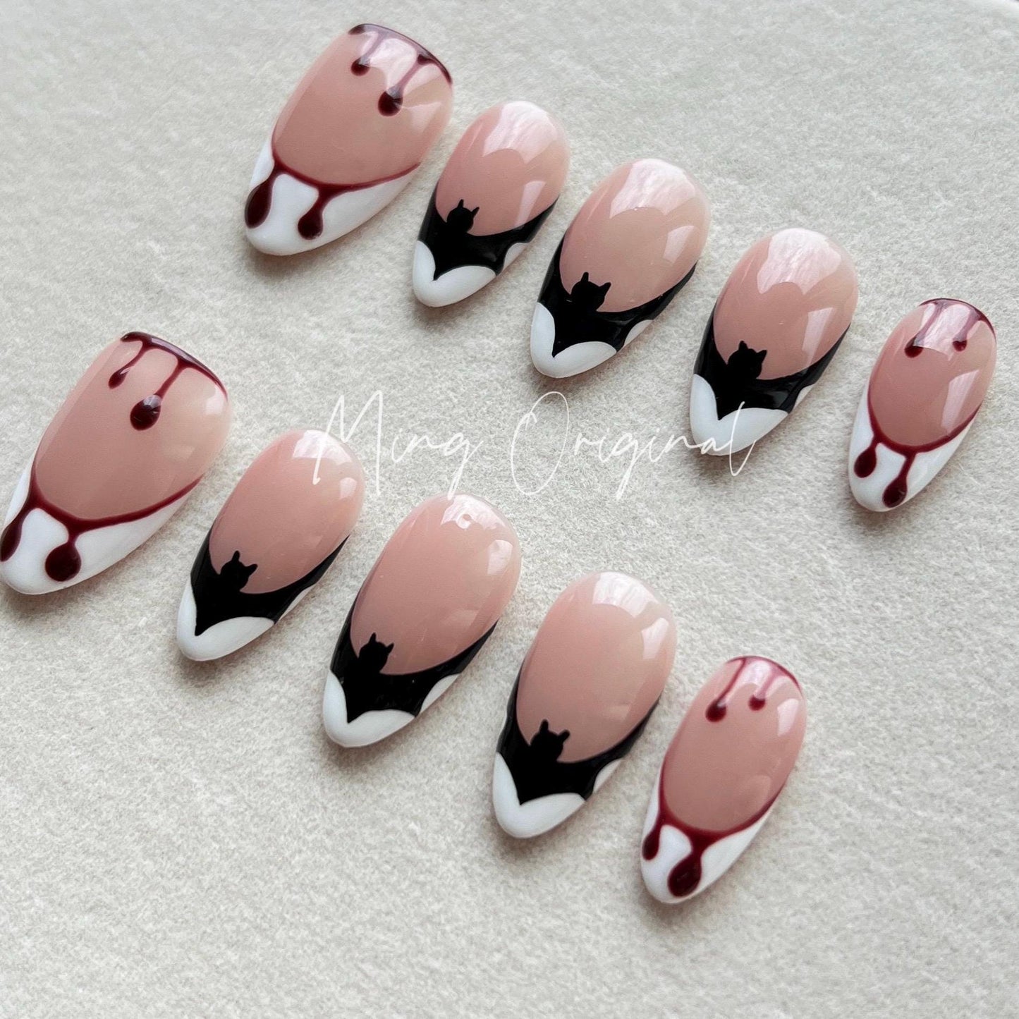 French Drip Bat Halloween Spooky nail bloody press on nail, fake bleeding nail, horror nail, ghost nail, red blood vampire nail