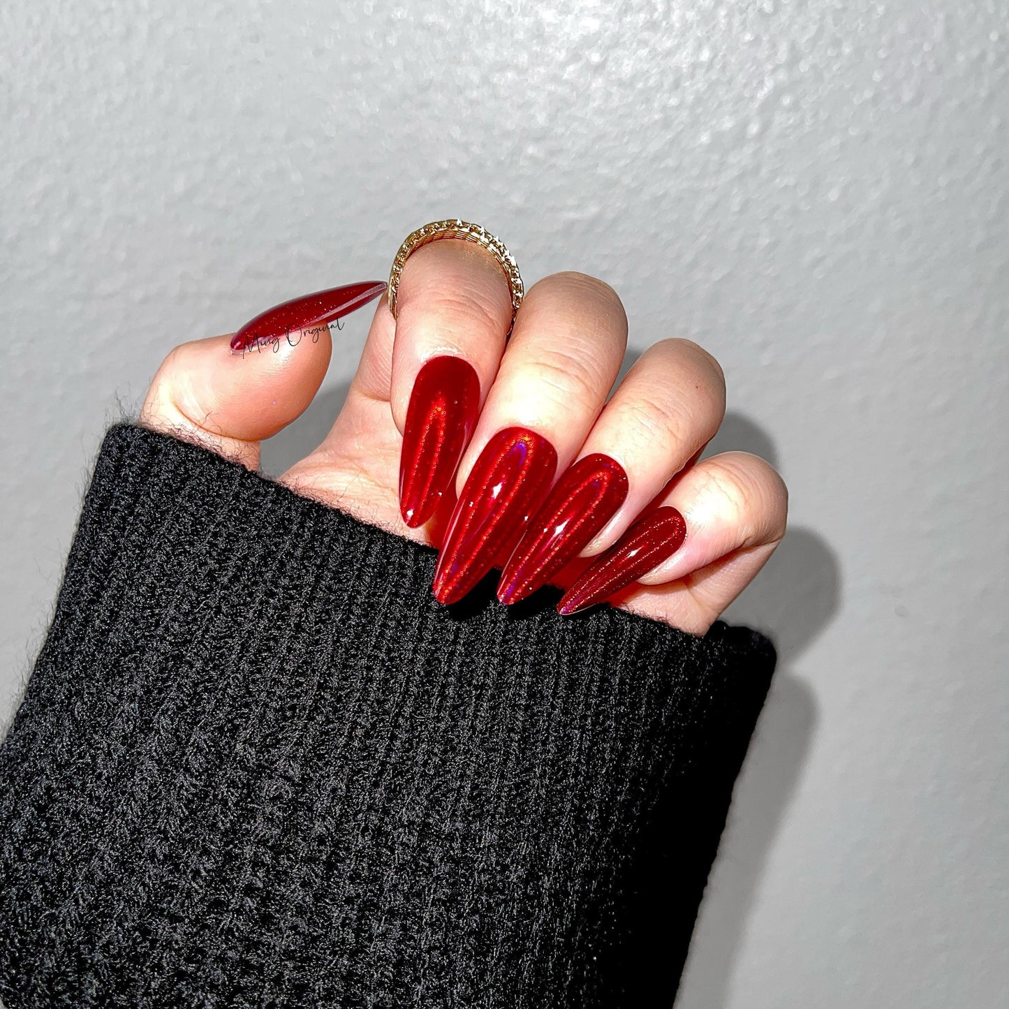 Red Burgundy holographic Bloody Jelly color press on nails, holo nail, semi-transparent red nail, Christmas new year gift for her, MO377