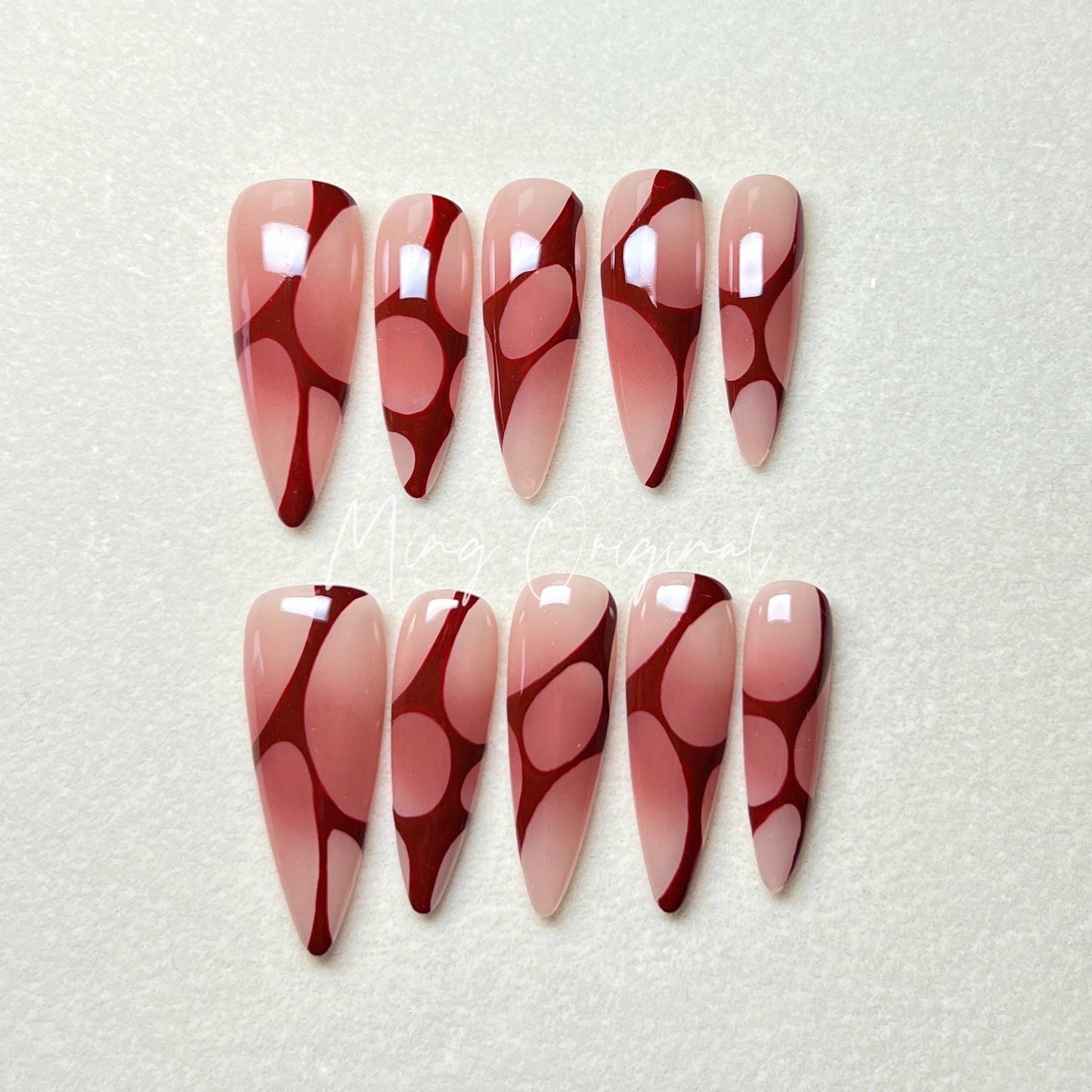 Bloody red blushed Halloween Spooky nail bloody press on nail, abstract line y2k nail, red blood vampire nail