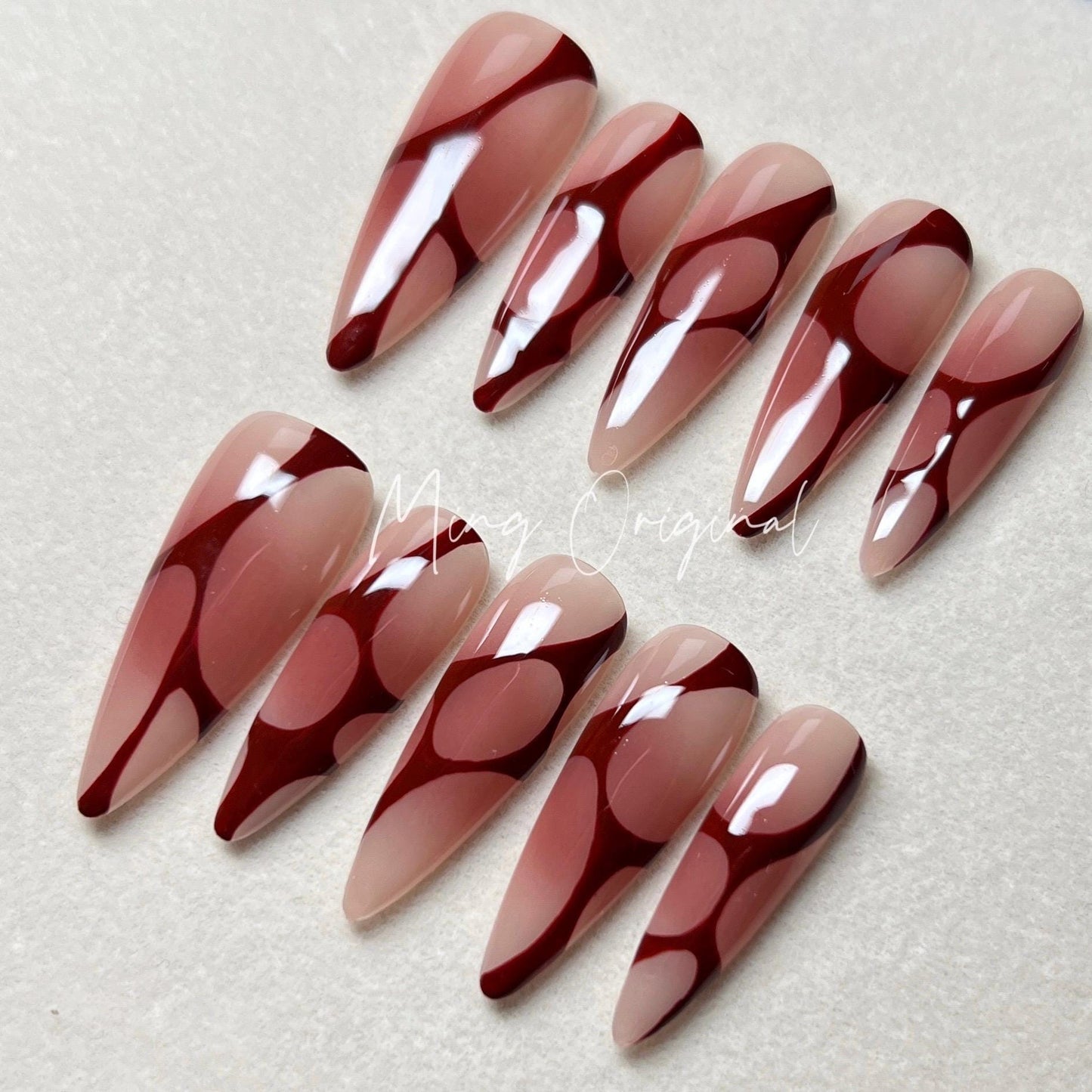 Bloody red blushed Halloween Spooky nail bloody press on nail, abstract line y2k nail, red blood vampire nail