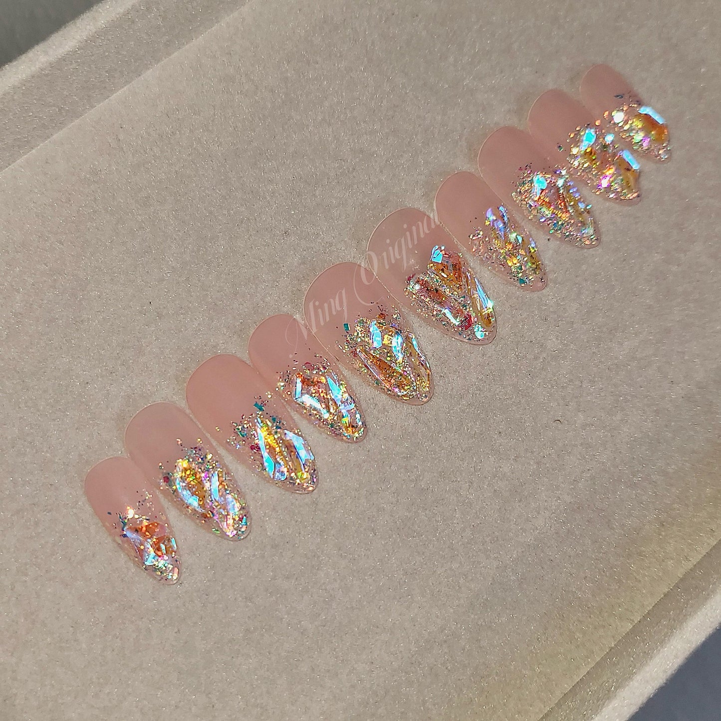 Super glittery 2 | Aurora Gem Crystal Jewel Nail press on, Fake nails, glitter ombre, Handmade Gel Nails, jelly Nails